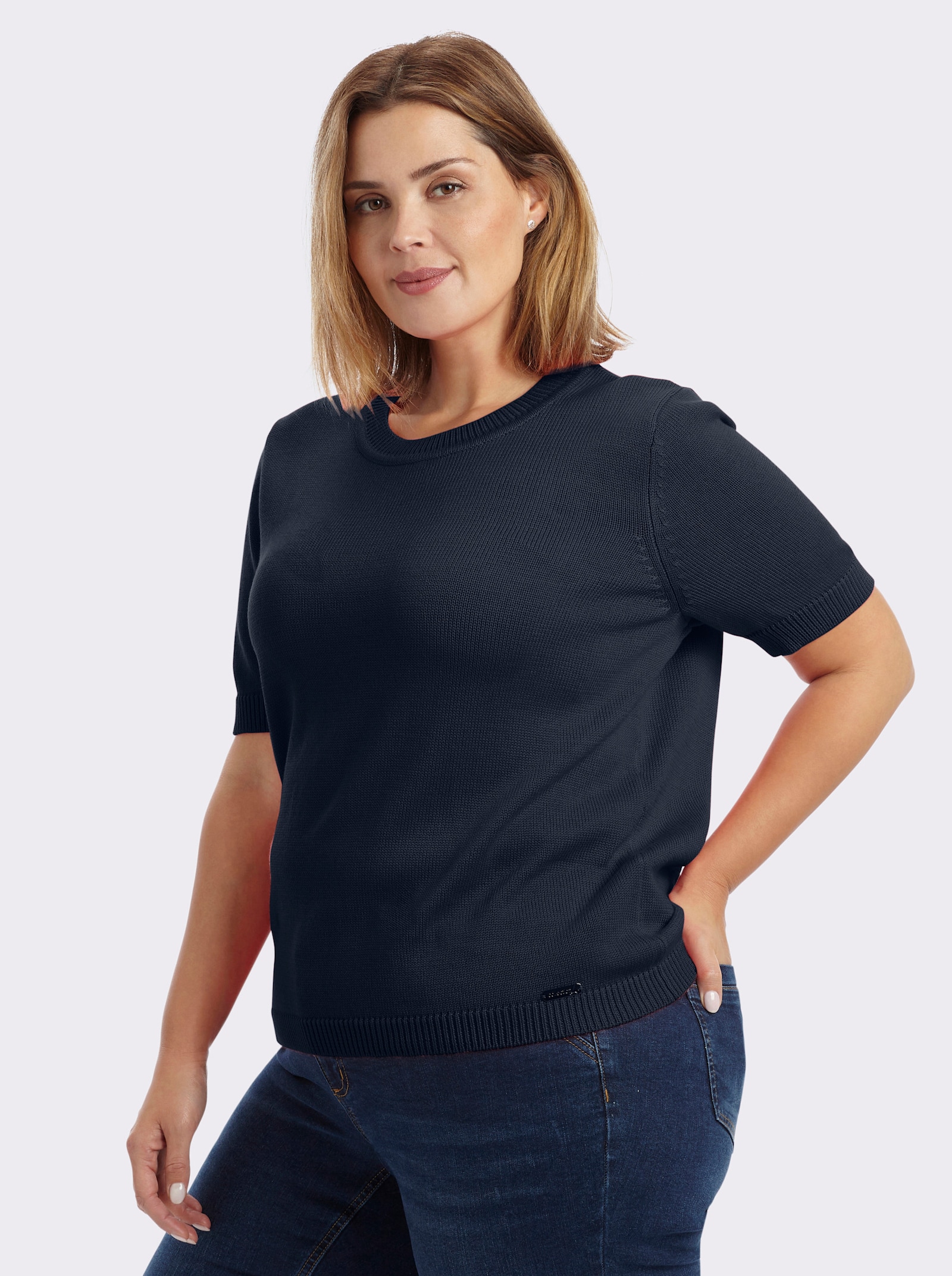 Kurzarmpullover mit Rippabschlüssen - marine