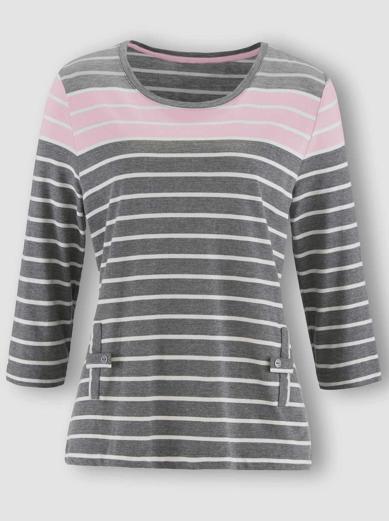 Shirt met 3/4-mouw - grijs/roze gestreept