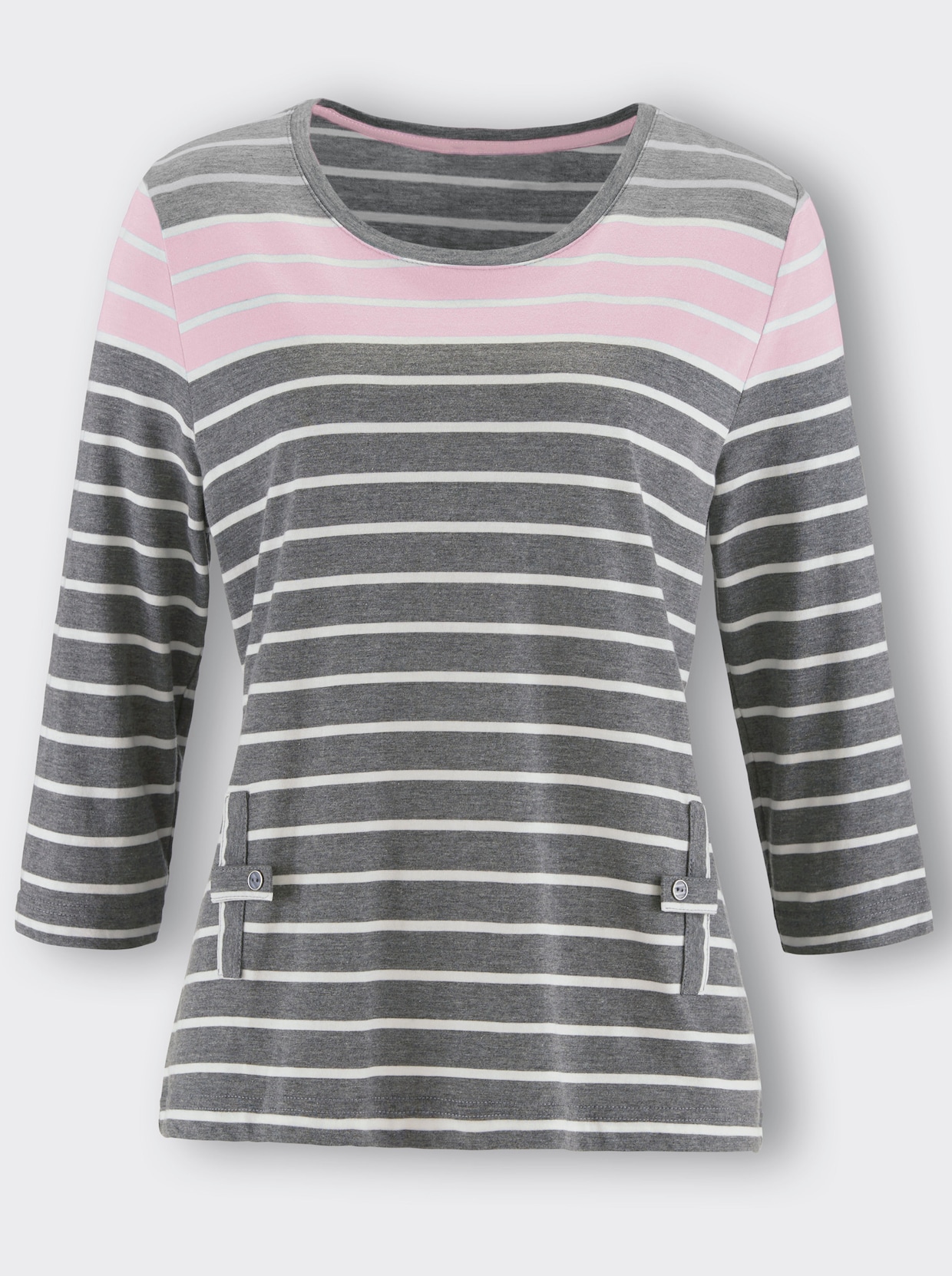 3/4-Arm-Shirt - grau-rosé-gestreift