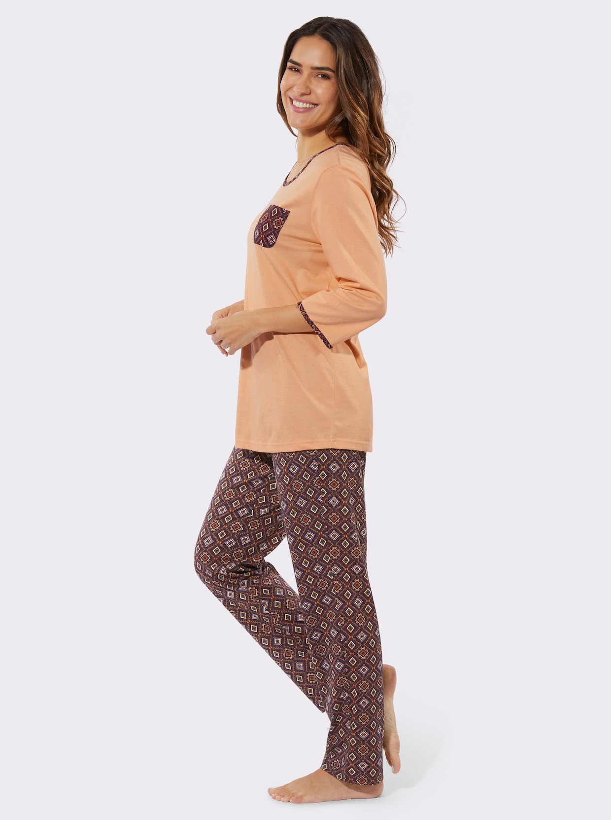 Schlafanzug - apricot-marine-bedruckt
