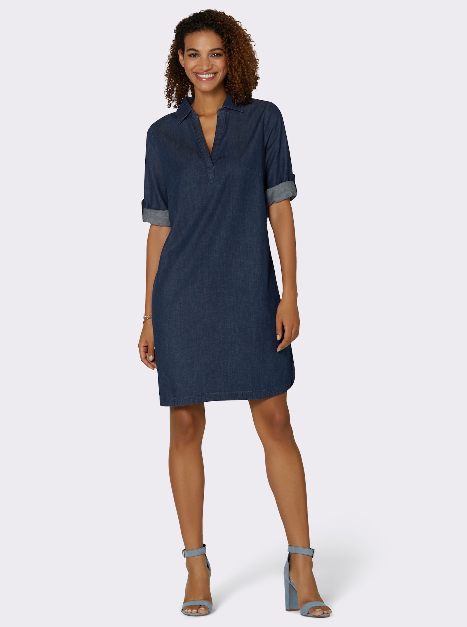 Jeanskleid in Schlupfform - blue-stone-washed