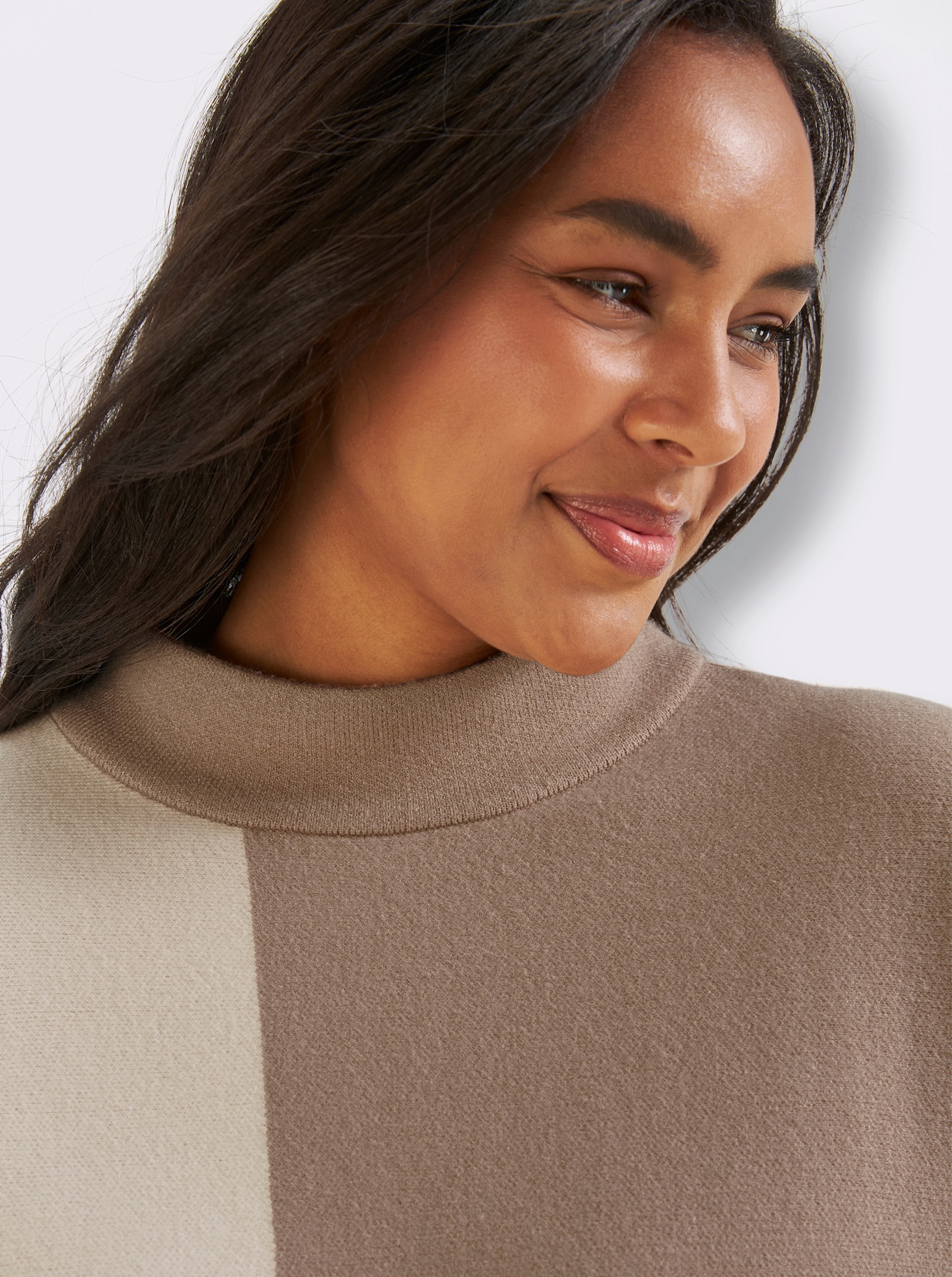 Jacquard-Pullover , Rückenteil einfarbig - beige-ecru-gemustert