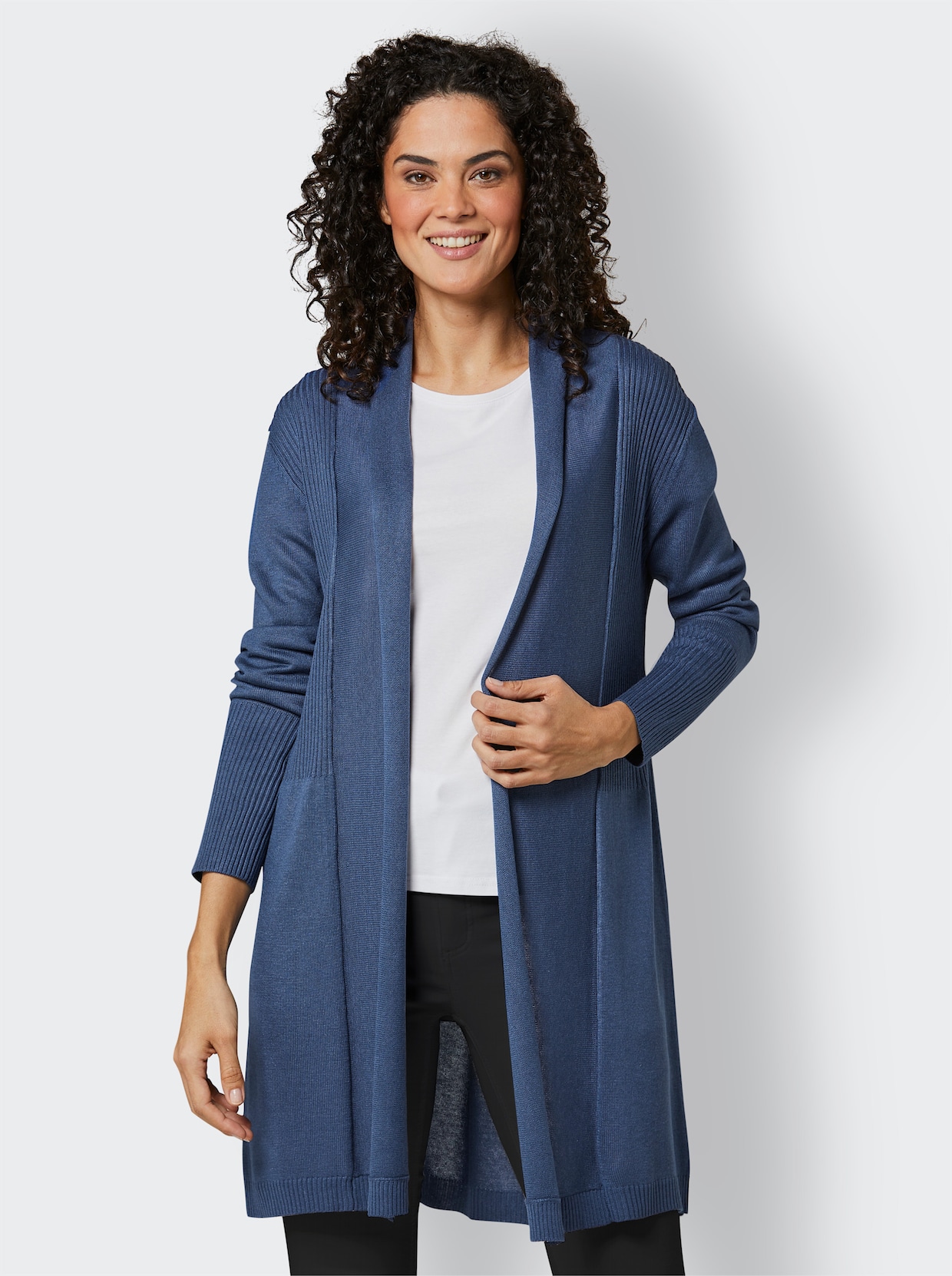 CREATION L PREMIUM Seiden-Kaschmir-Strickjacke - jeansblau