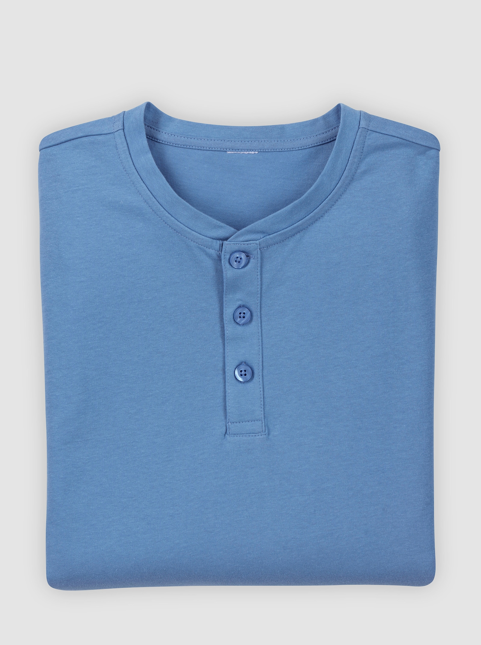 Tričko s dlouhým rukávem a knoflíkovou lištou - střední modrá