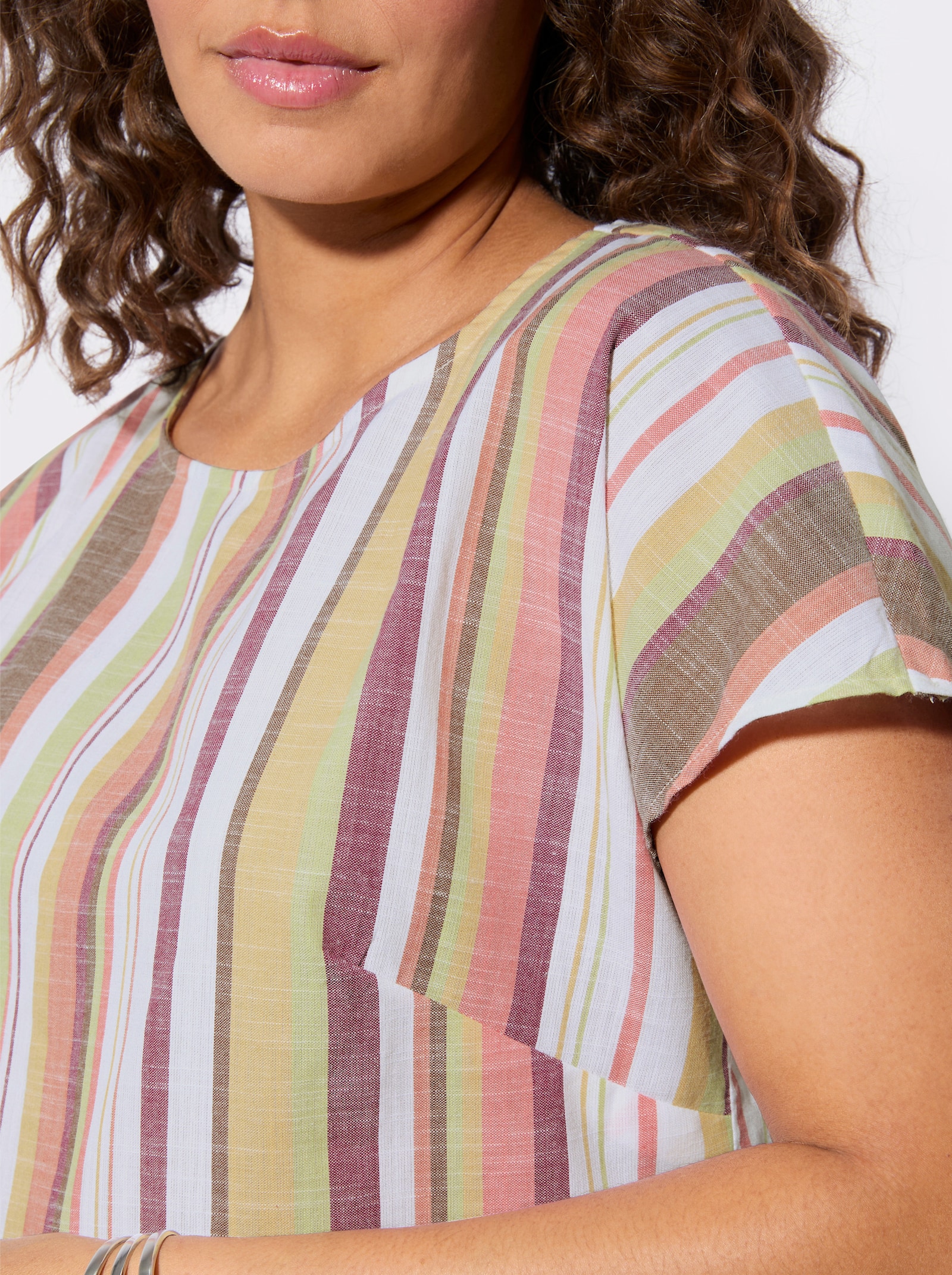 Gestreifte Bluse mit Rundhals-Ausschnitt - pistazie-ecru-gestreift