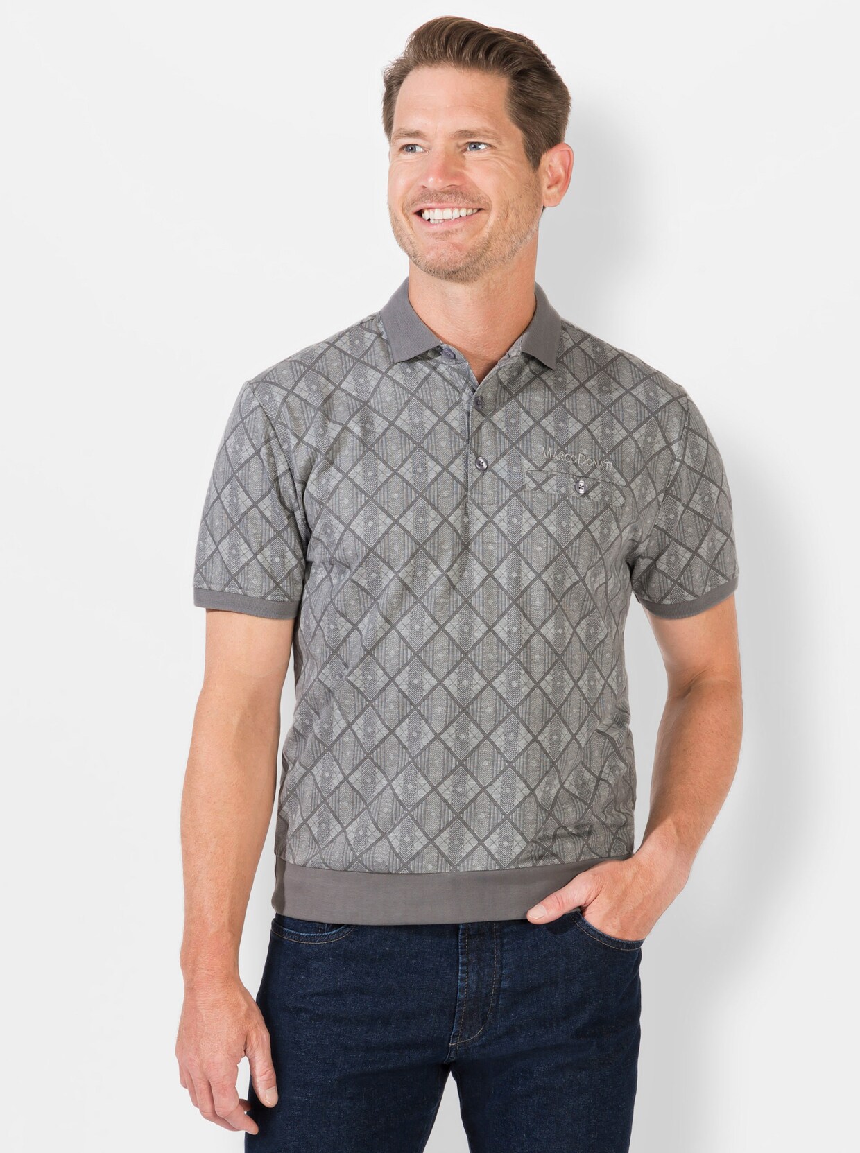 Marco Donati Kurzarm-Poloshirt - grau-meliert