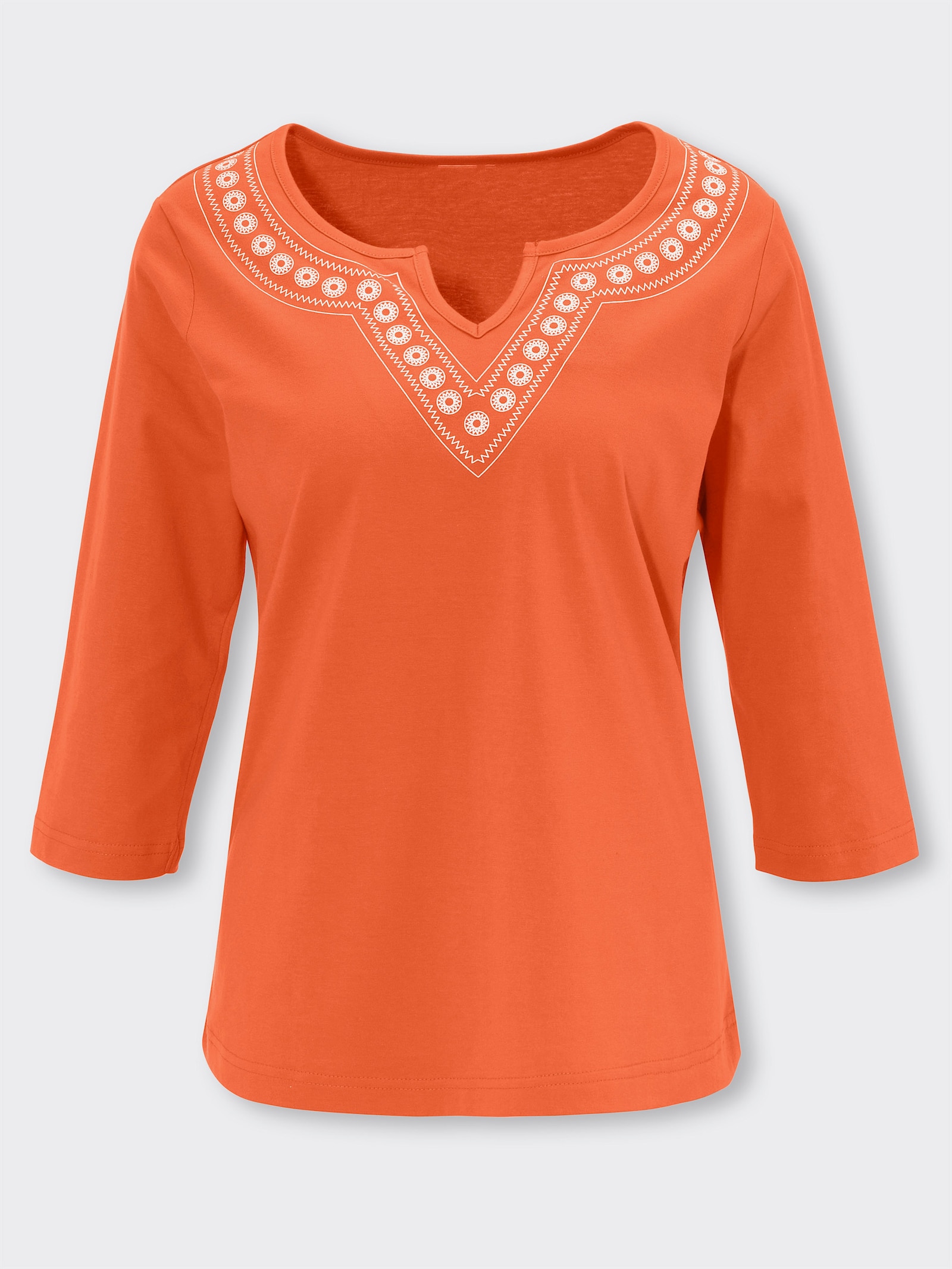 3/4-Arm-Shirt mit Ethno-Muster am Ausschnitt - orange