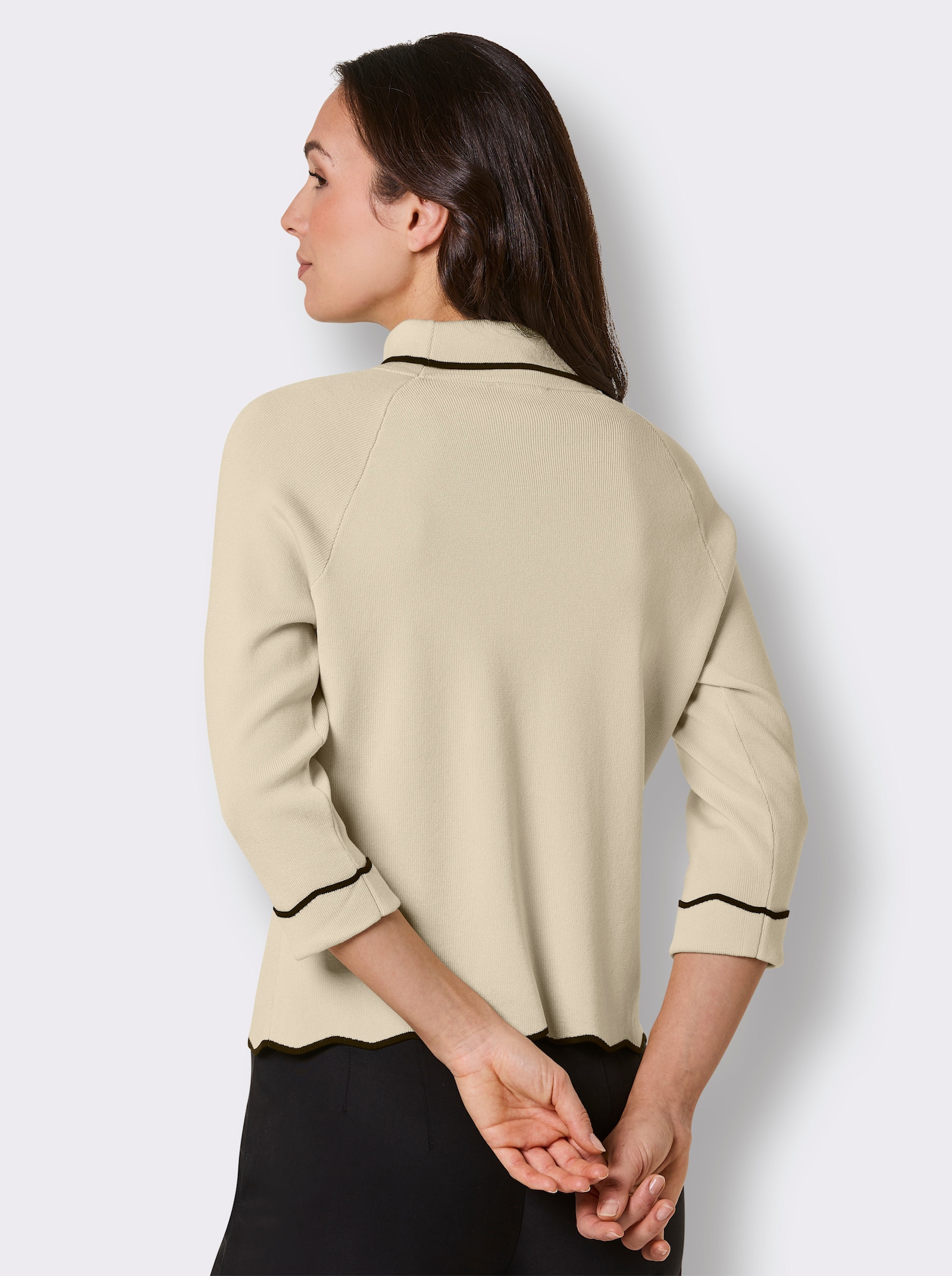 CREATION L PREMIUM Rollkragenpullover mit gewellte Abschlüssen - champagner-schwarz