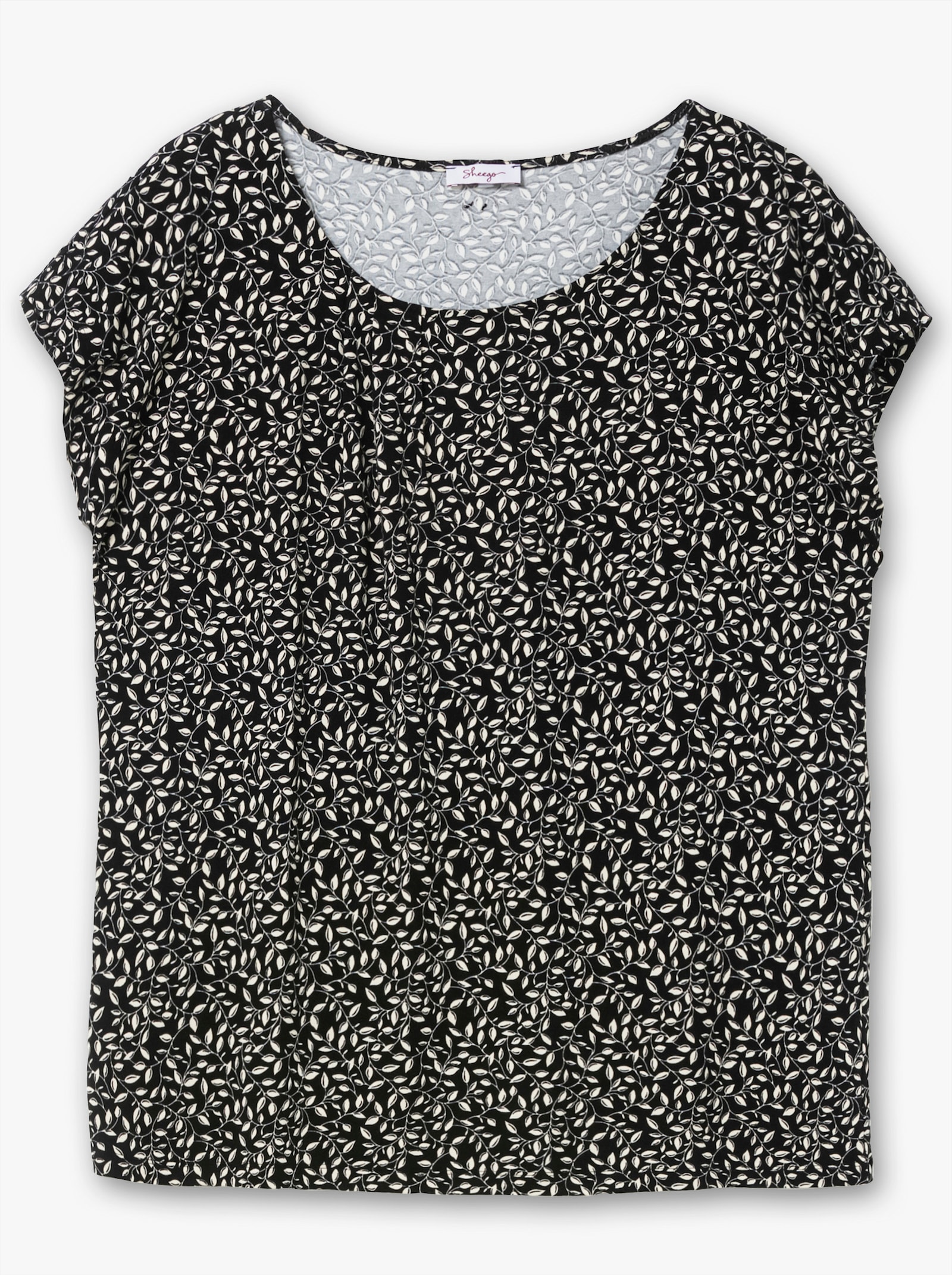 sheego Kurzarmshirt mit Blätterprint - schwarz-gemustert