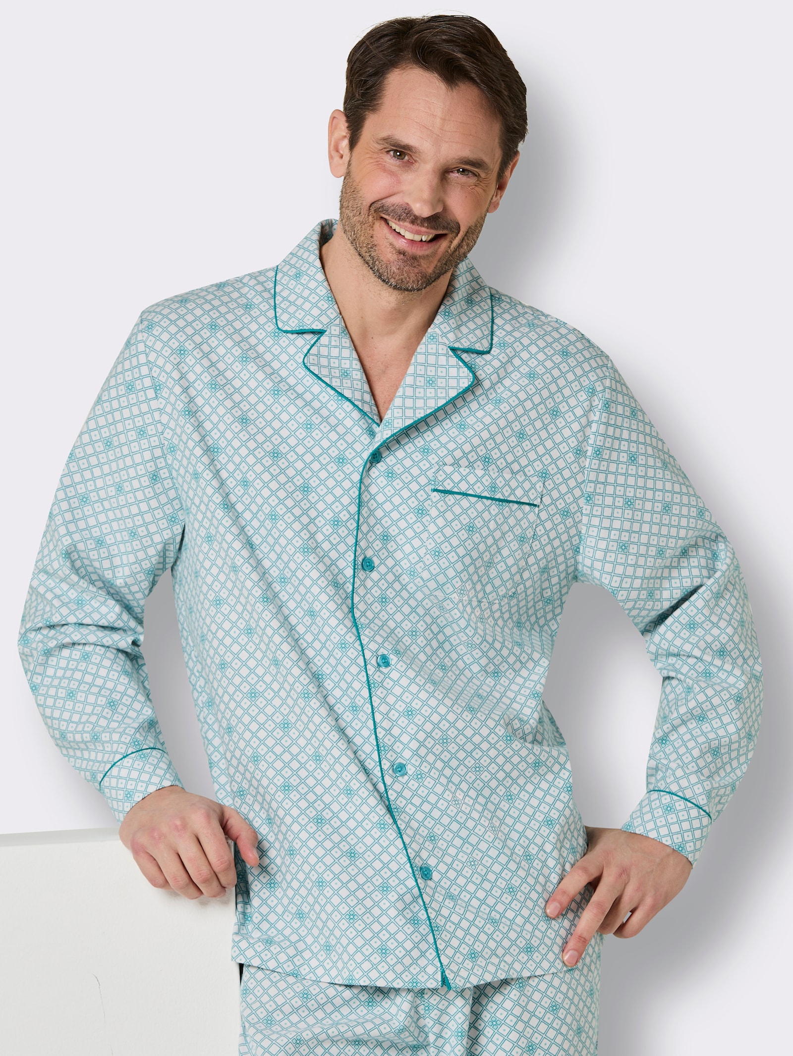 wäschepur men Pyjama - ecru-mint-bedruckt