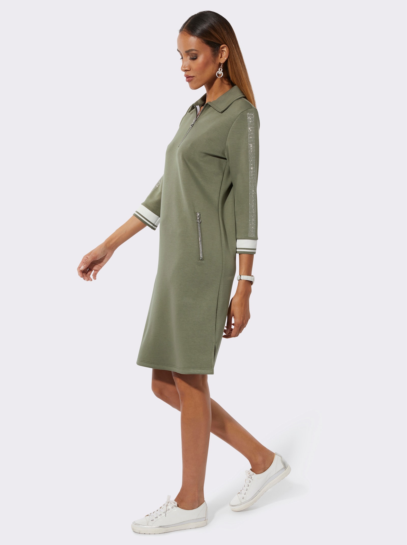 Polokleid im hochwertigen Modal-Mix - khaki-weiß