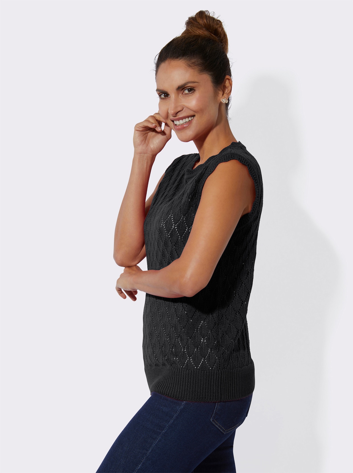 Pullunder im Ajourmuster - schwarz