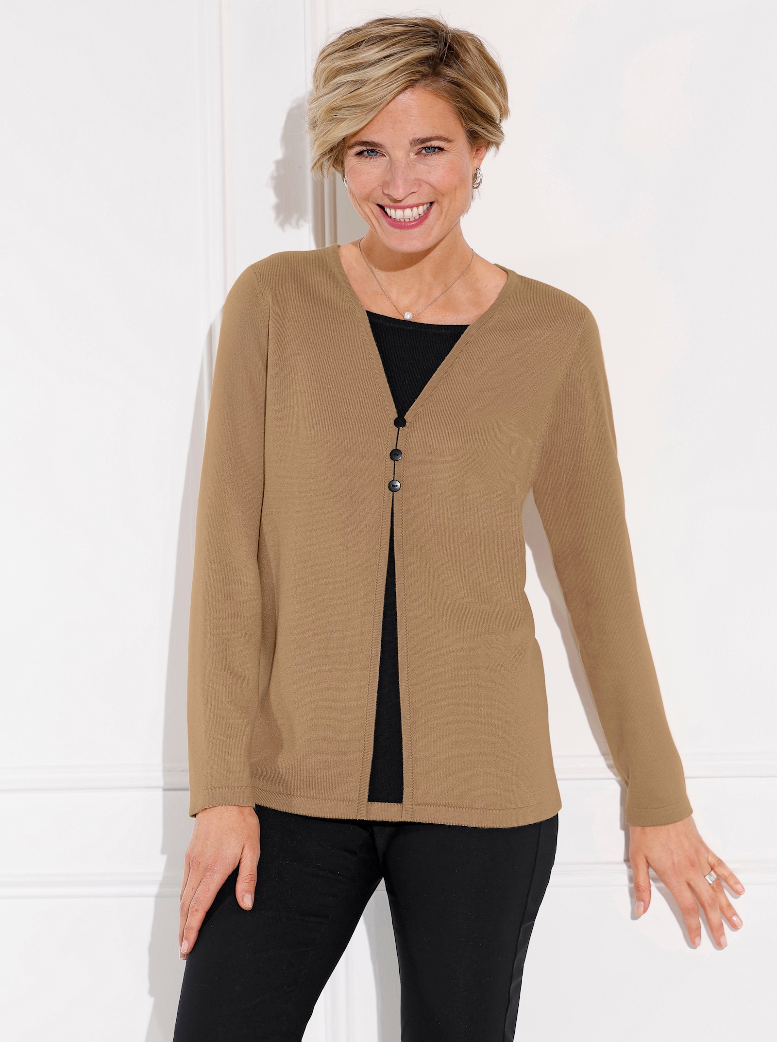 2-in-1-Pullover in Feinstrick-Qualität - camel-schwarz