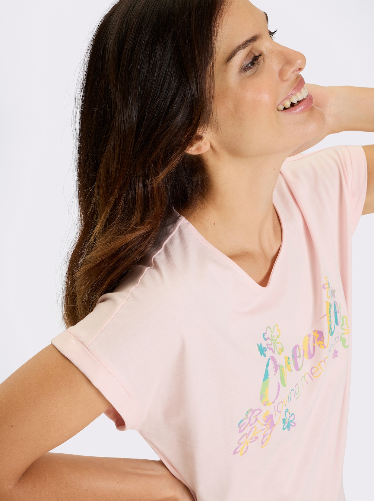Kurzarmshirt - hellrosé-gelb