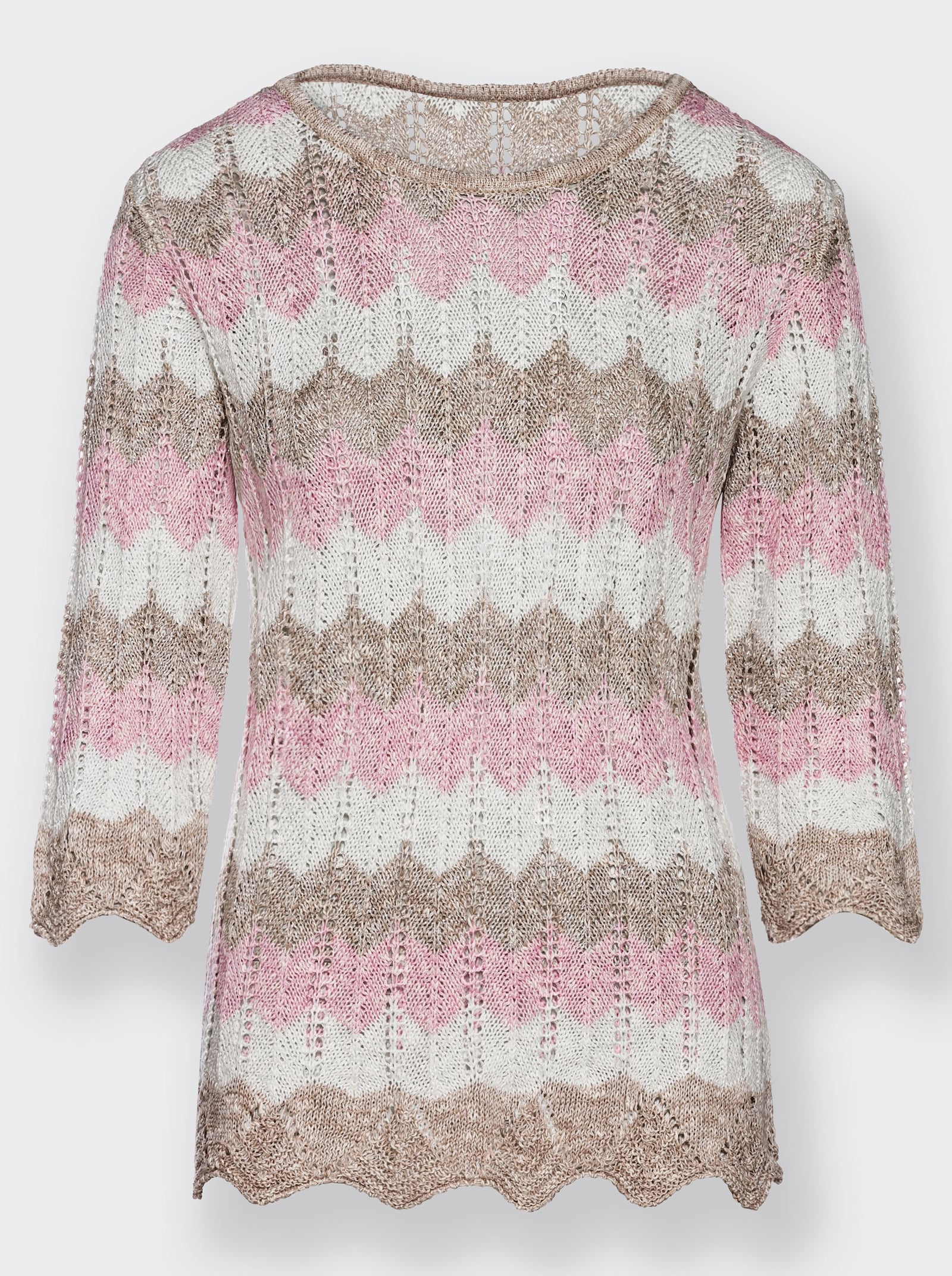 3/4 Arm-Pullover mit Wellensaum - sesam-puder-gemustert