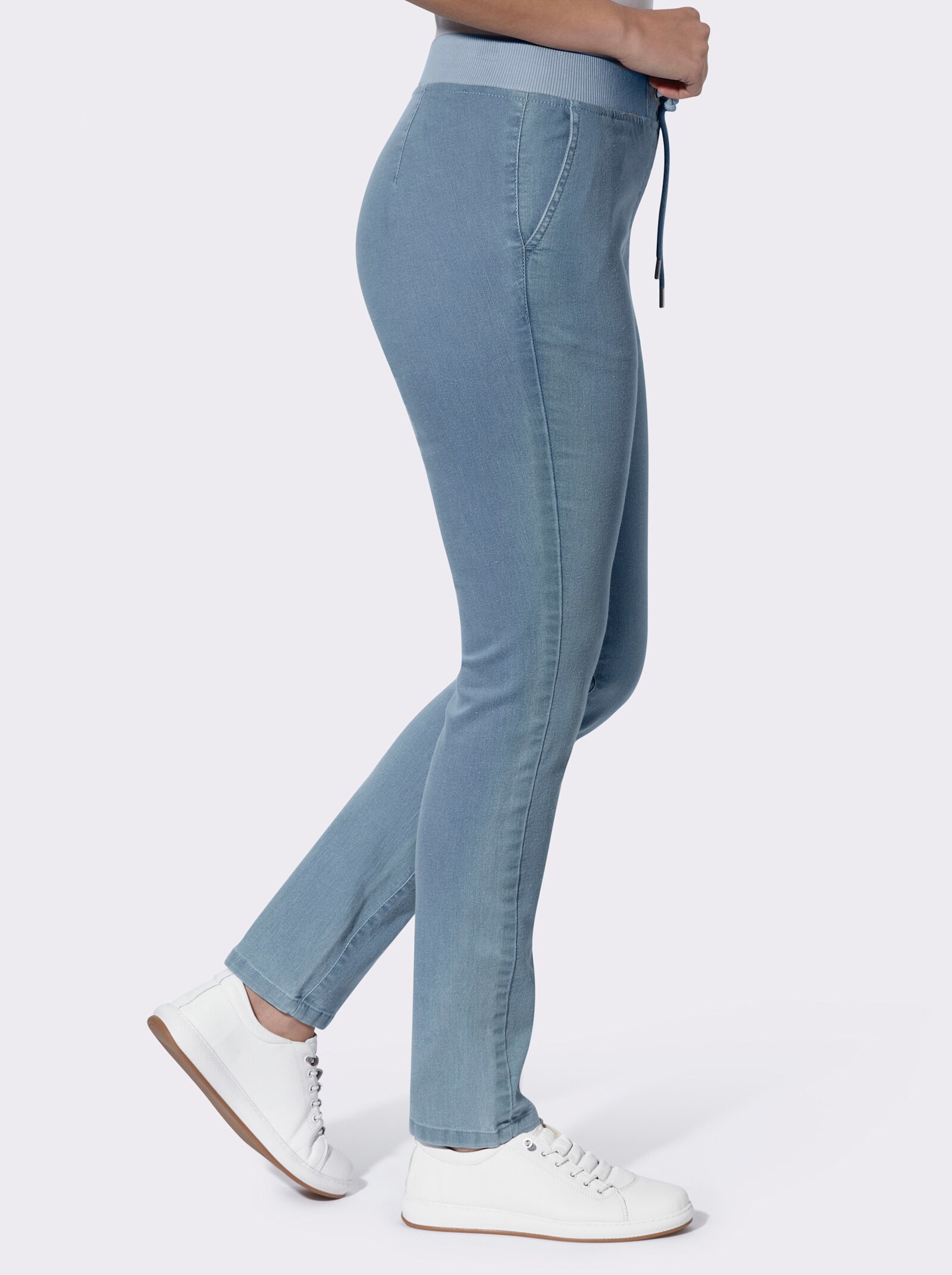 Comfortjeans met ogen en sierband - blue-bleached