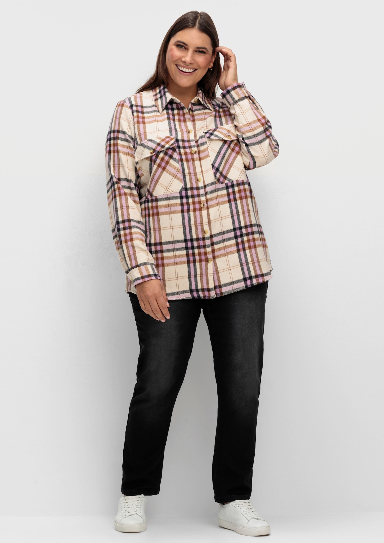 Flanellbluse mit mehrfarbigem Webkaro - orchidee-elfenbein-kariert