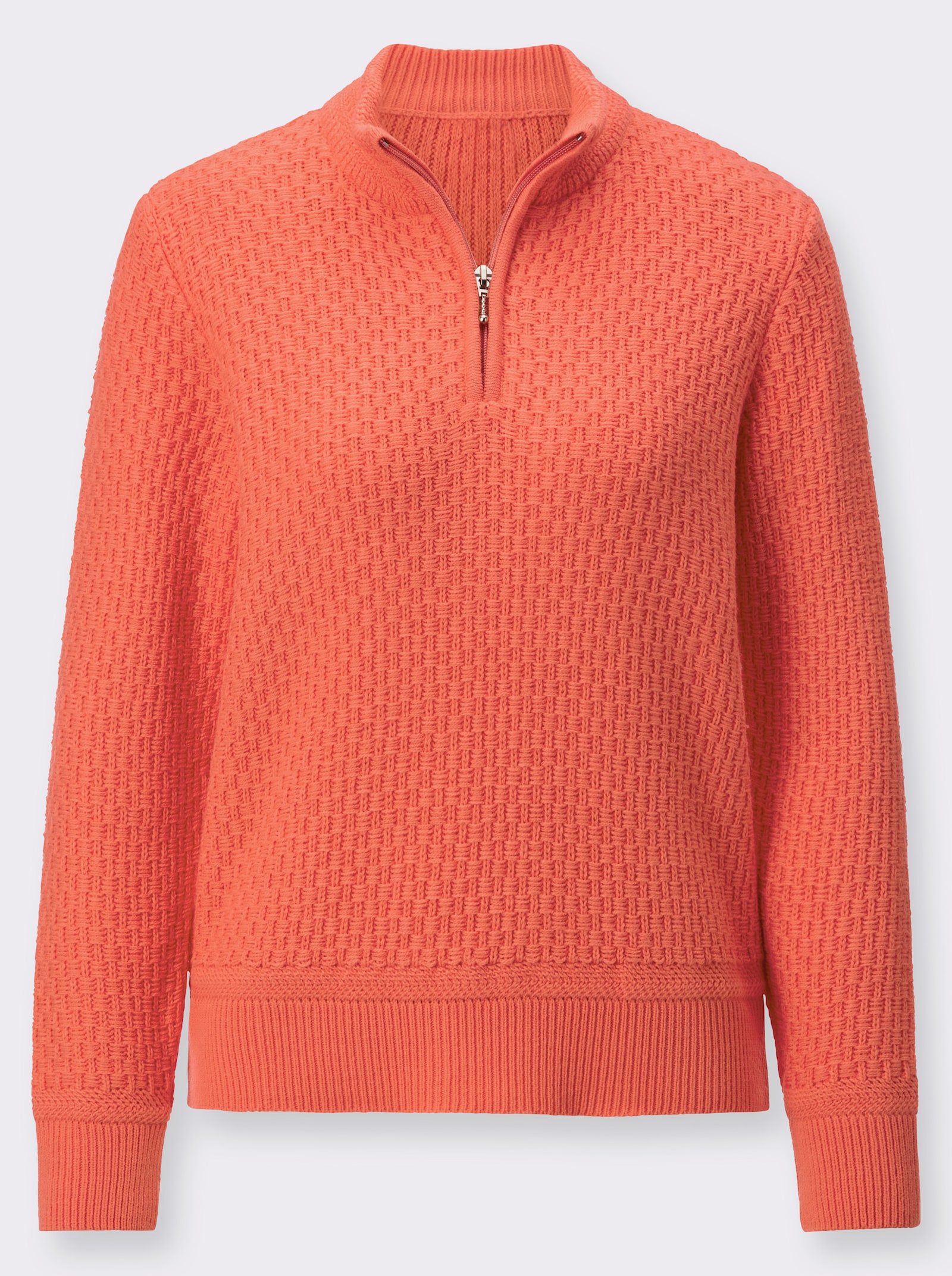 Langarm-Pullover mit Stehkragen - koralle