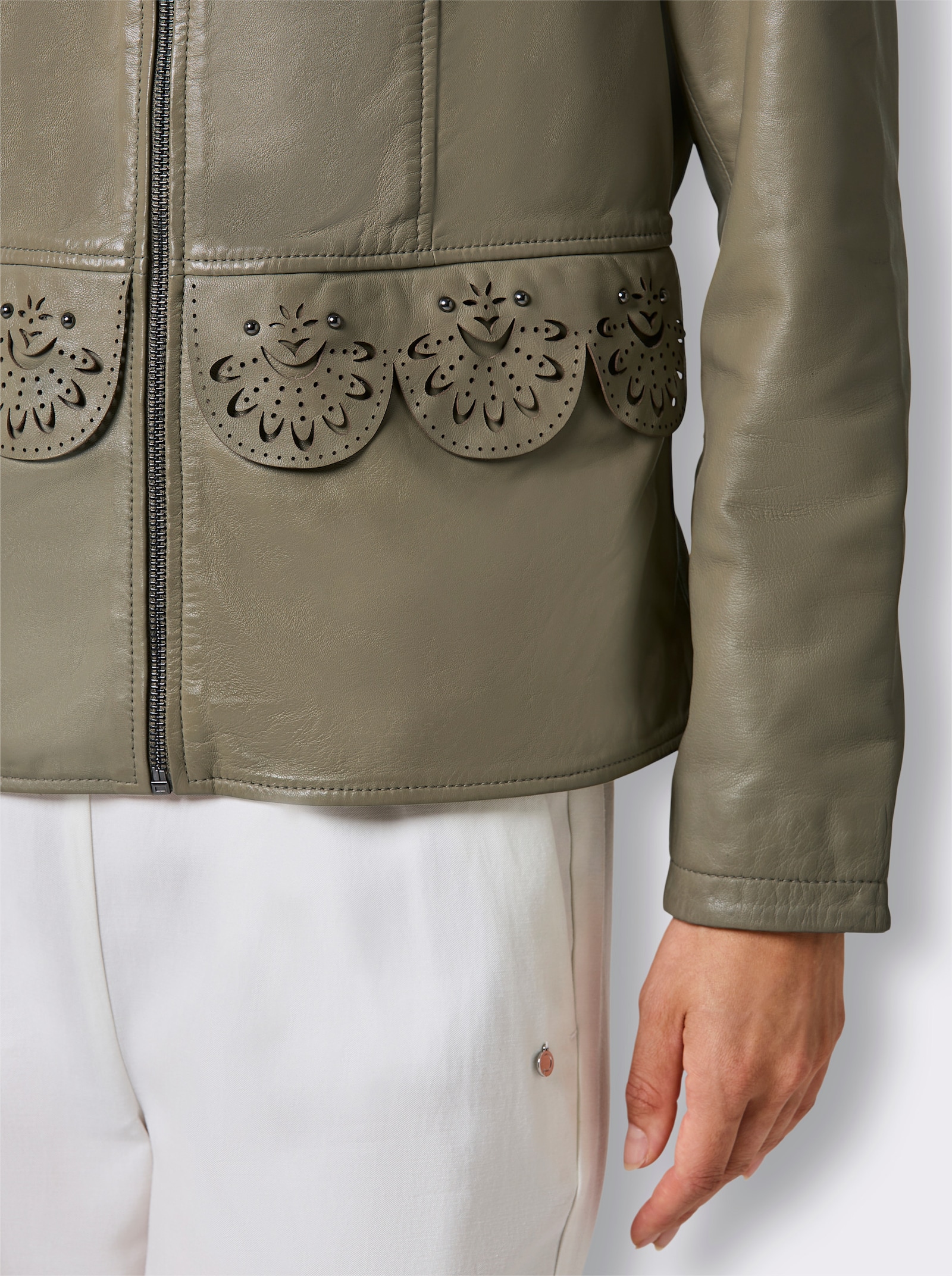 Mainpol Lederblazer mit Spitzen-Optik - schlamm