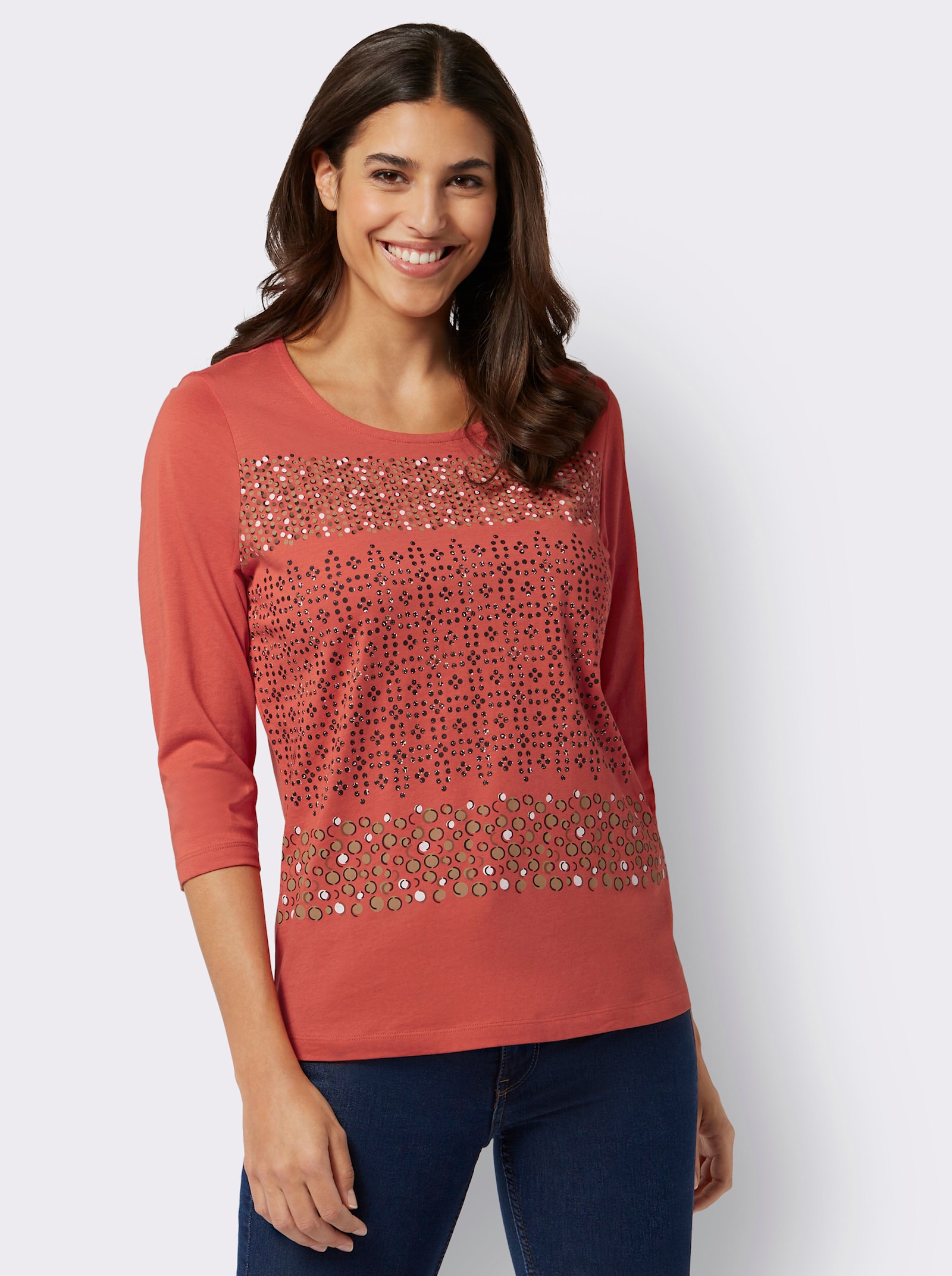 Tričko s 3/4 rukávem a potiskem - terra-černá