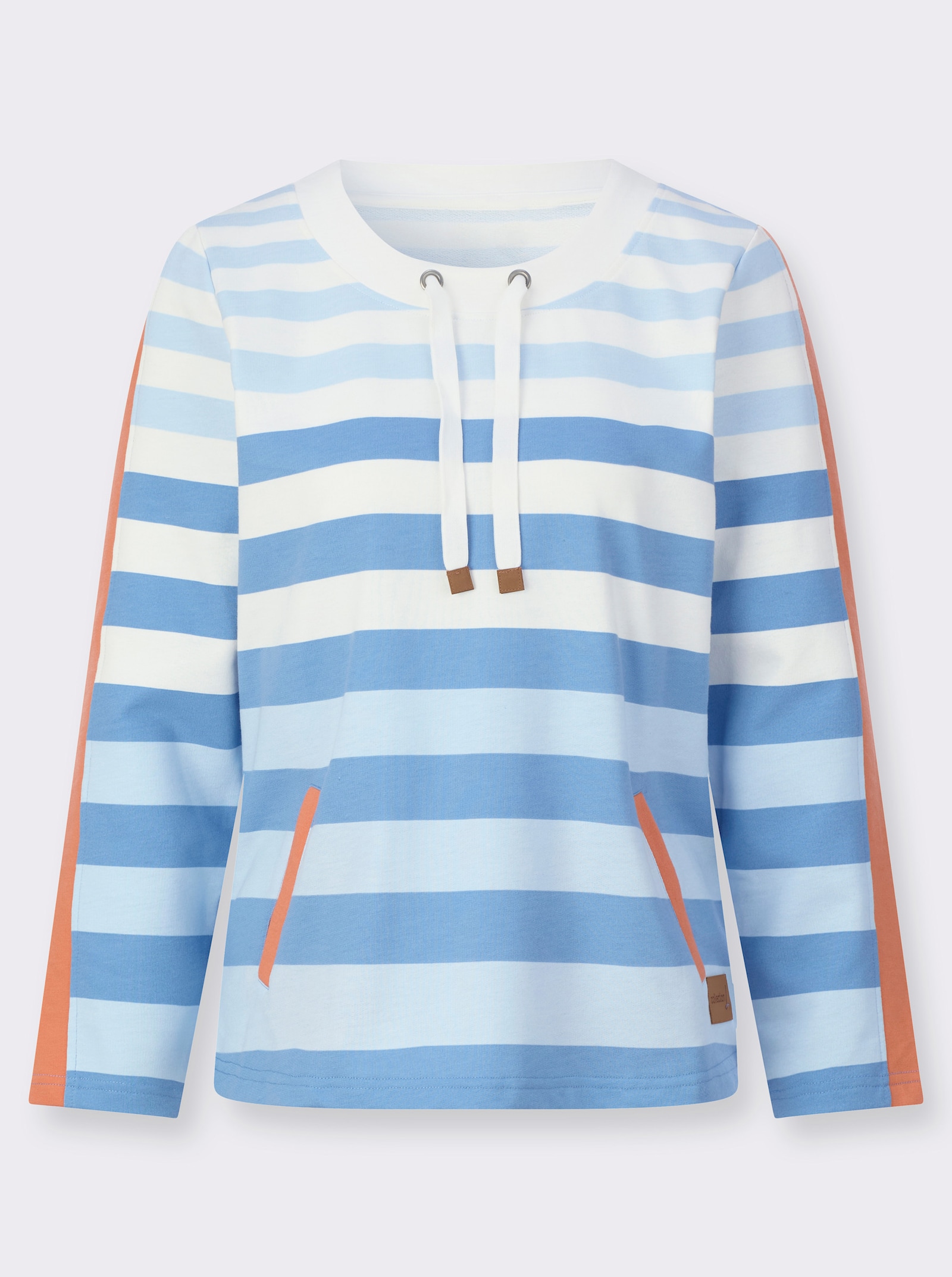 Sweatshirt mit Ringeln und Kontrast-Details - mittelblau-ecru-geringelt
