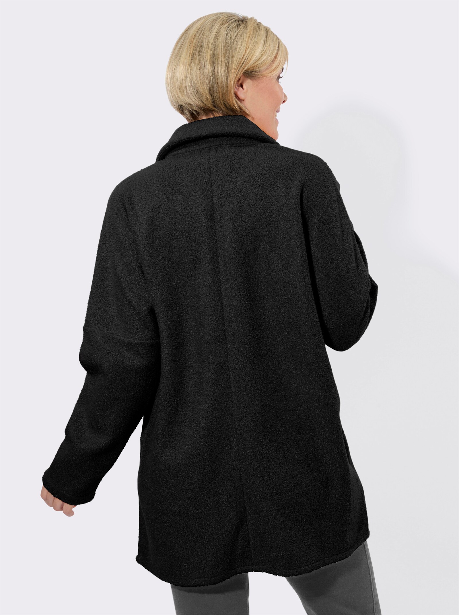 Longjacke mit Fledermausärmeln, Bouclé-Qualität - schwarz