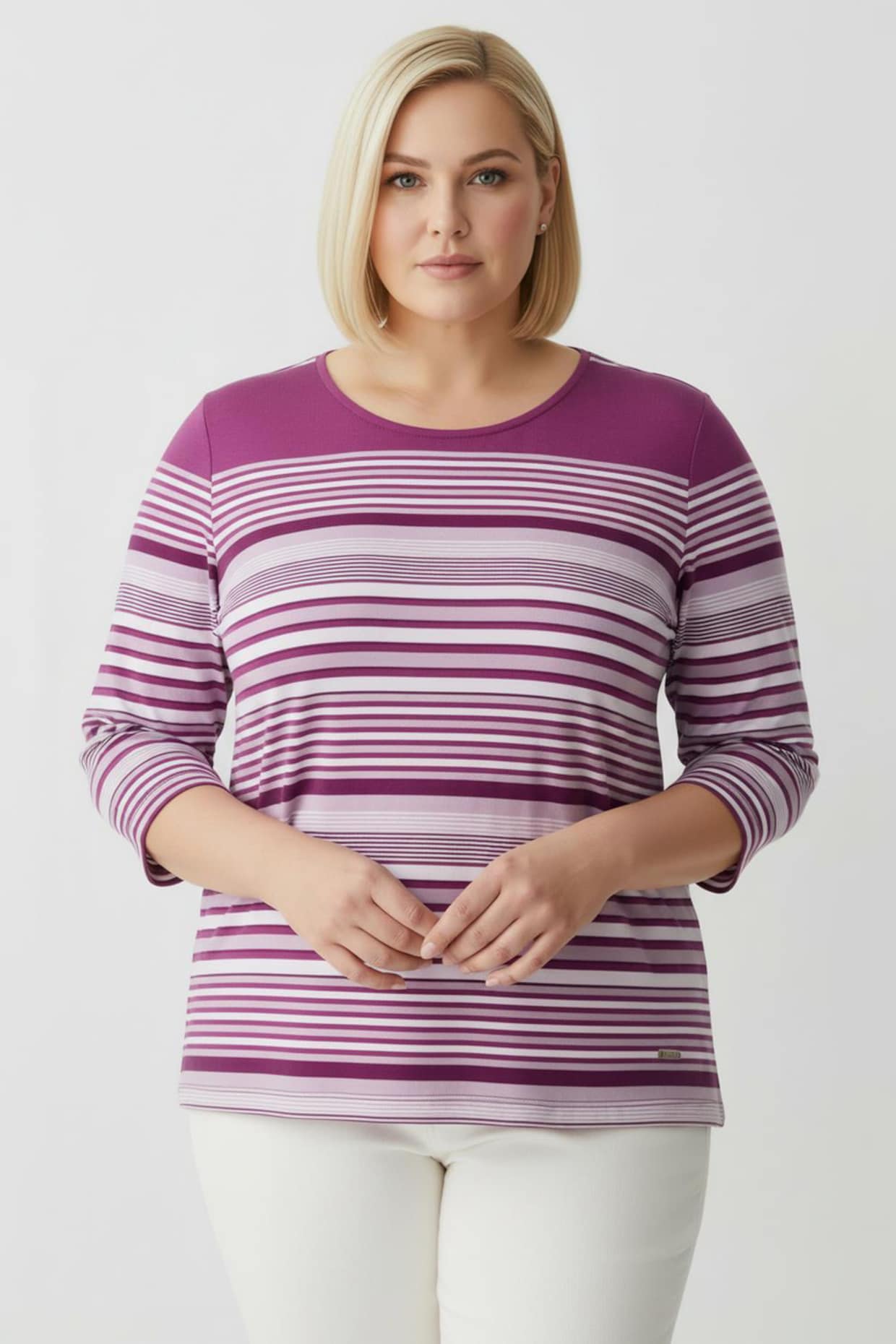 Ringelshirt mit 3/4-Ärmeln - fuchsia-ecru-geringelt