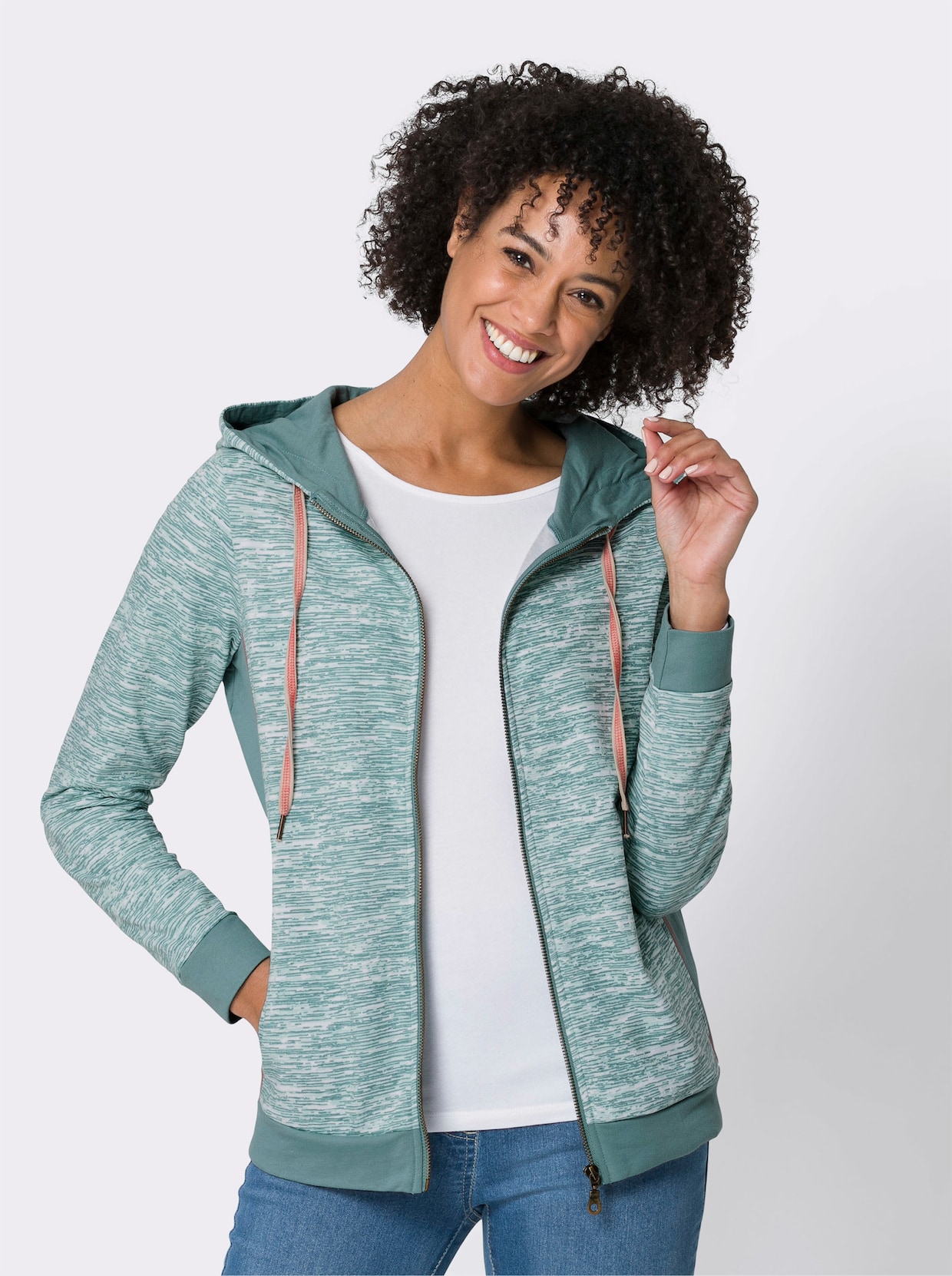 Sweatjacke - jade-weiß-bedruckt