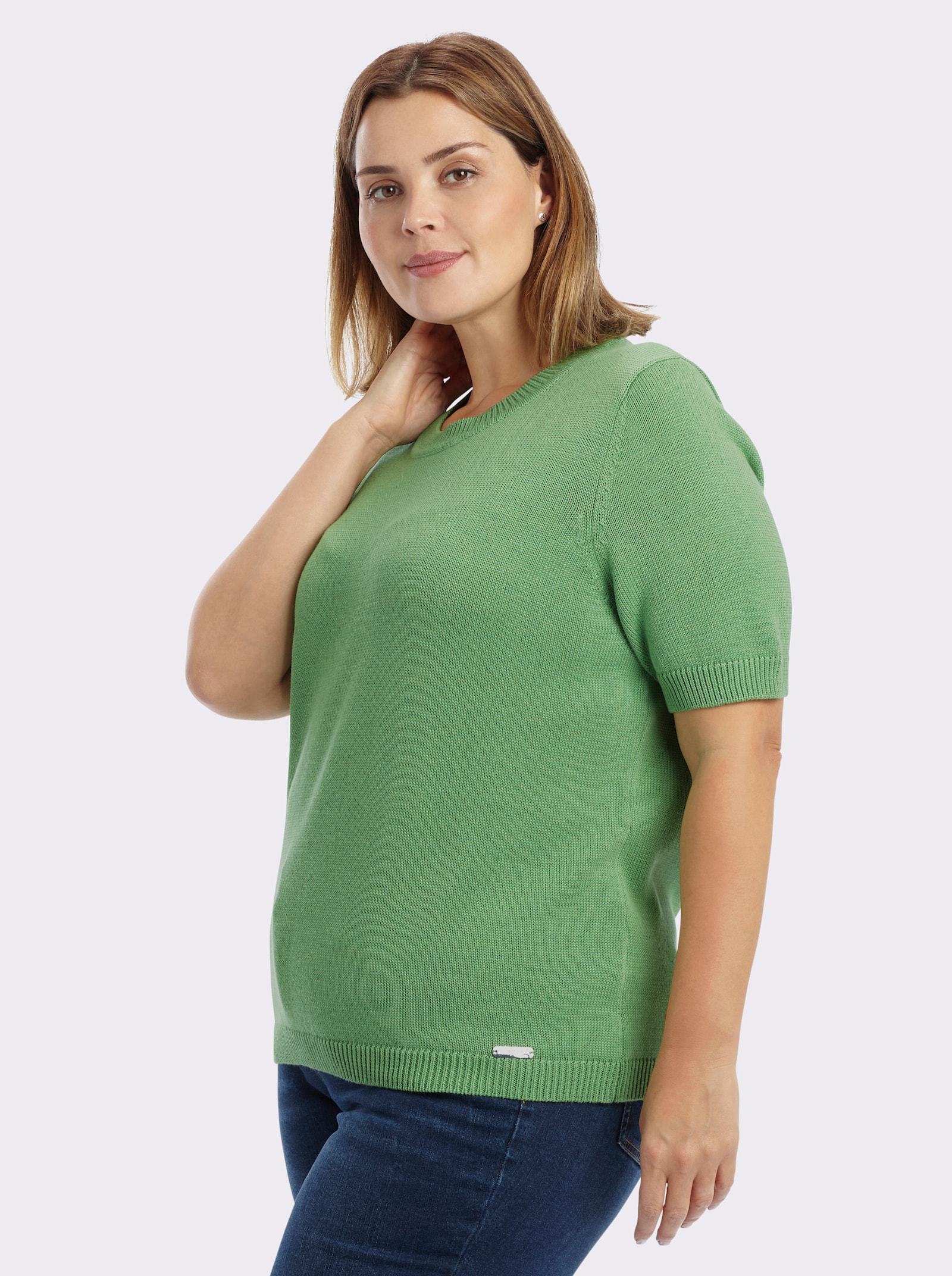 Kurzarmpullover mit Rippabschlüssen - apfel