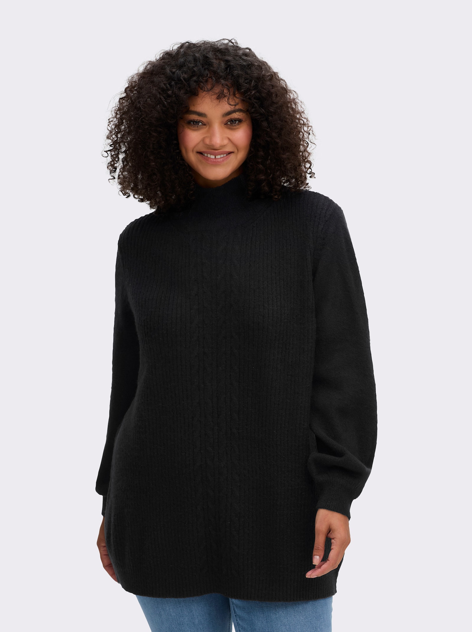 sheego by Joe Browns Stehkragenpullover mit Zopfmuster-Detail - schwarz