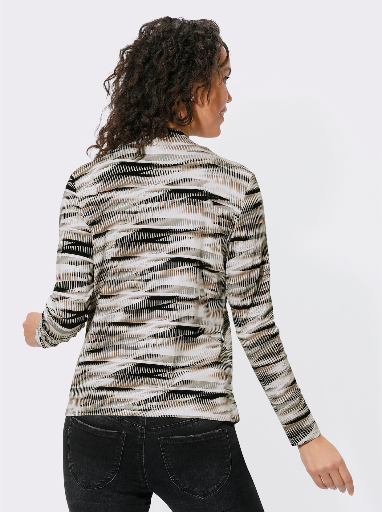 Shirt met opstaande kraag - camel/ecru bedrukt