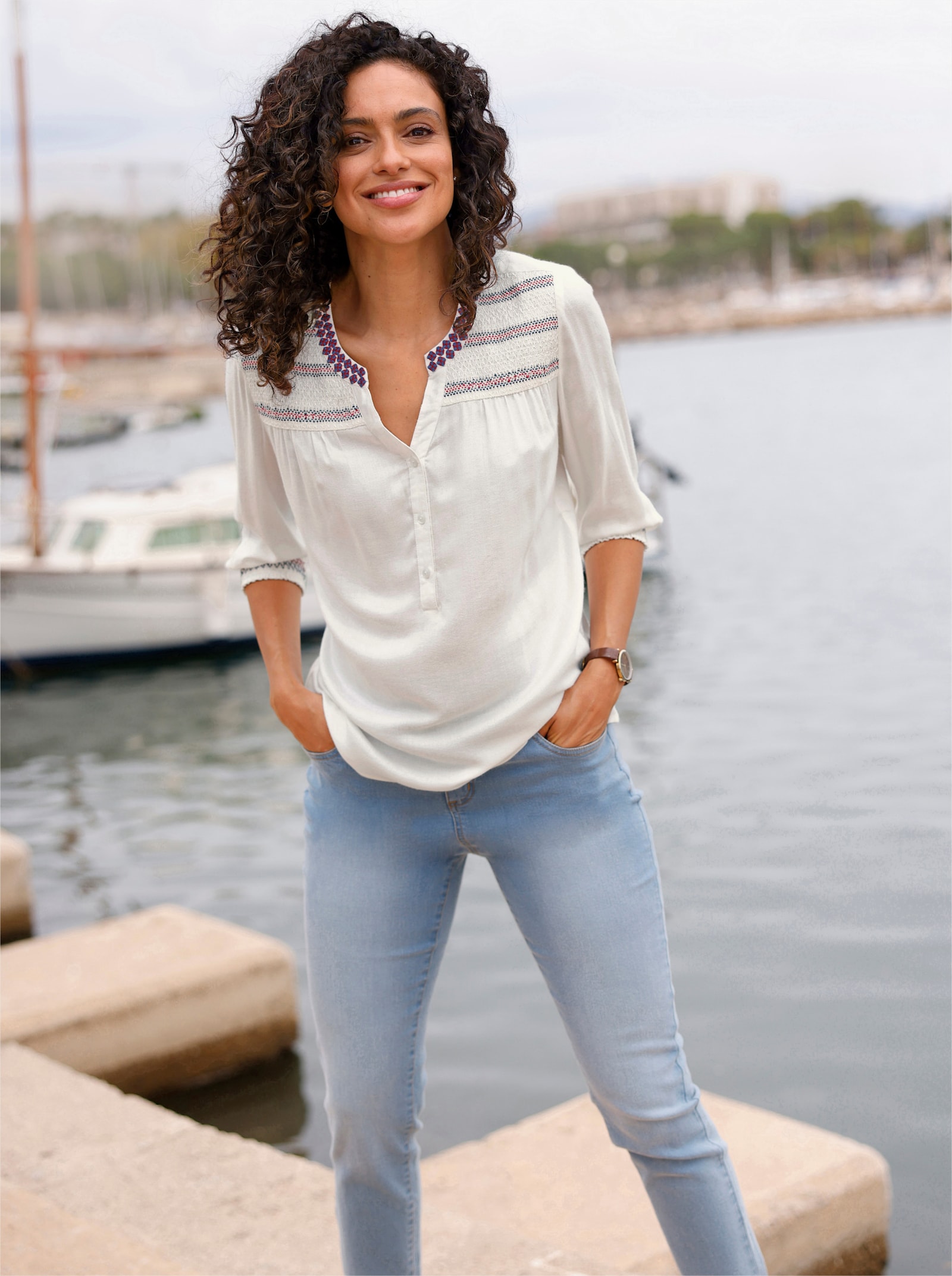 Tuniek met gesmokte delen - ecru