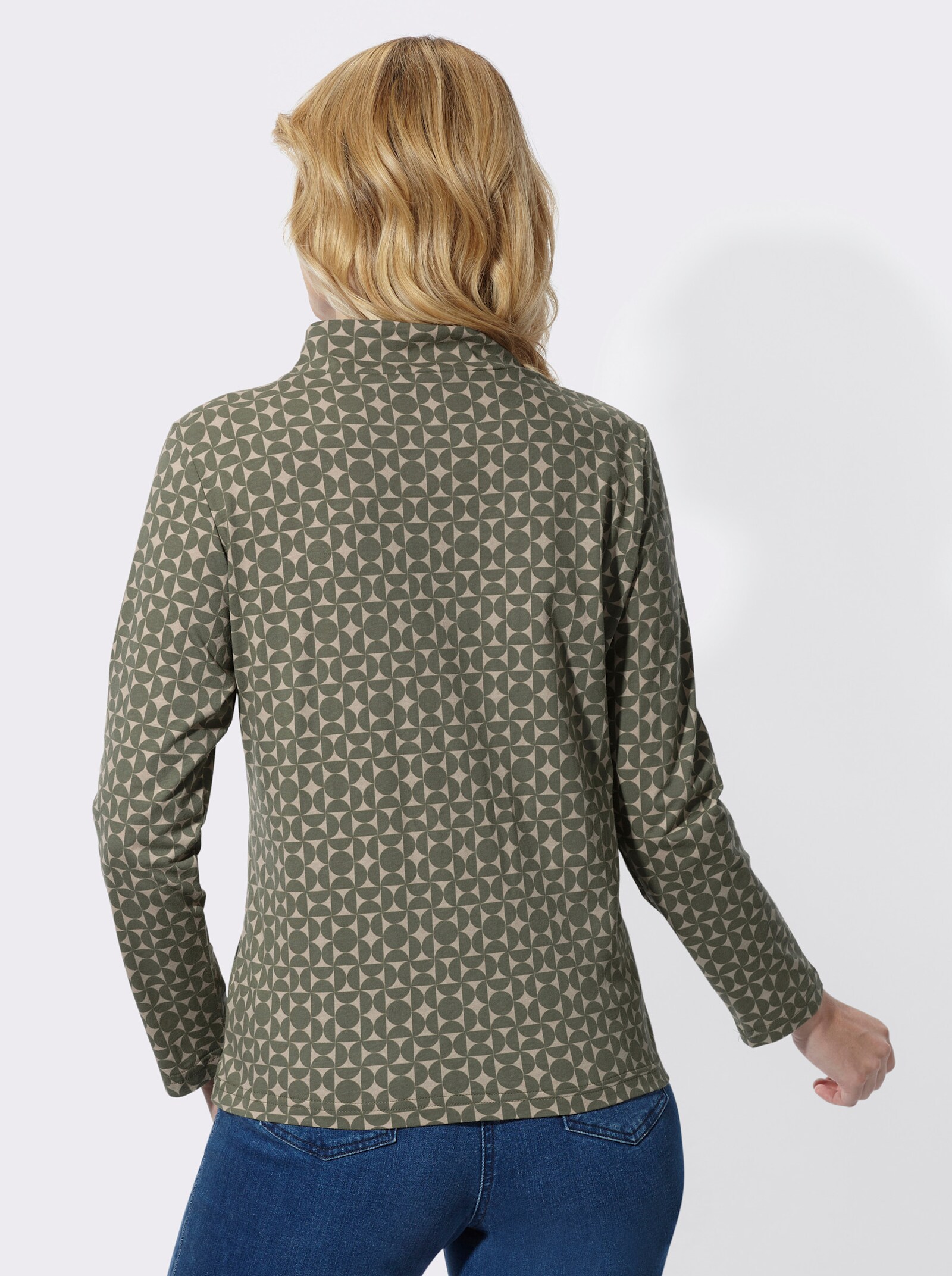  Stehkragenshirt mit Minimalmuster - khaki-beige-bedruckt
