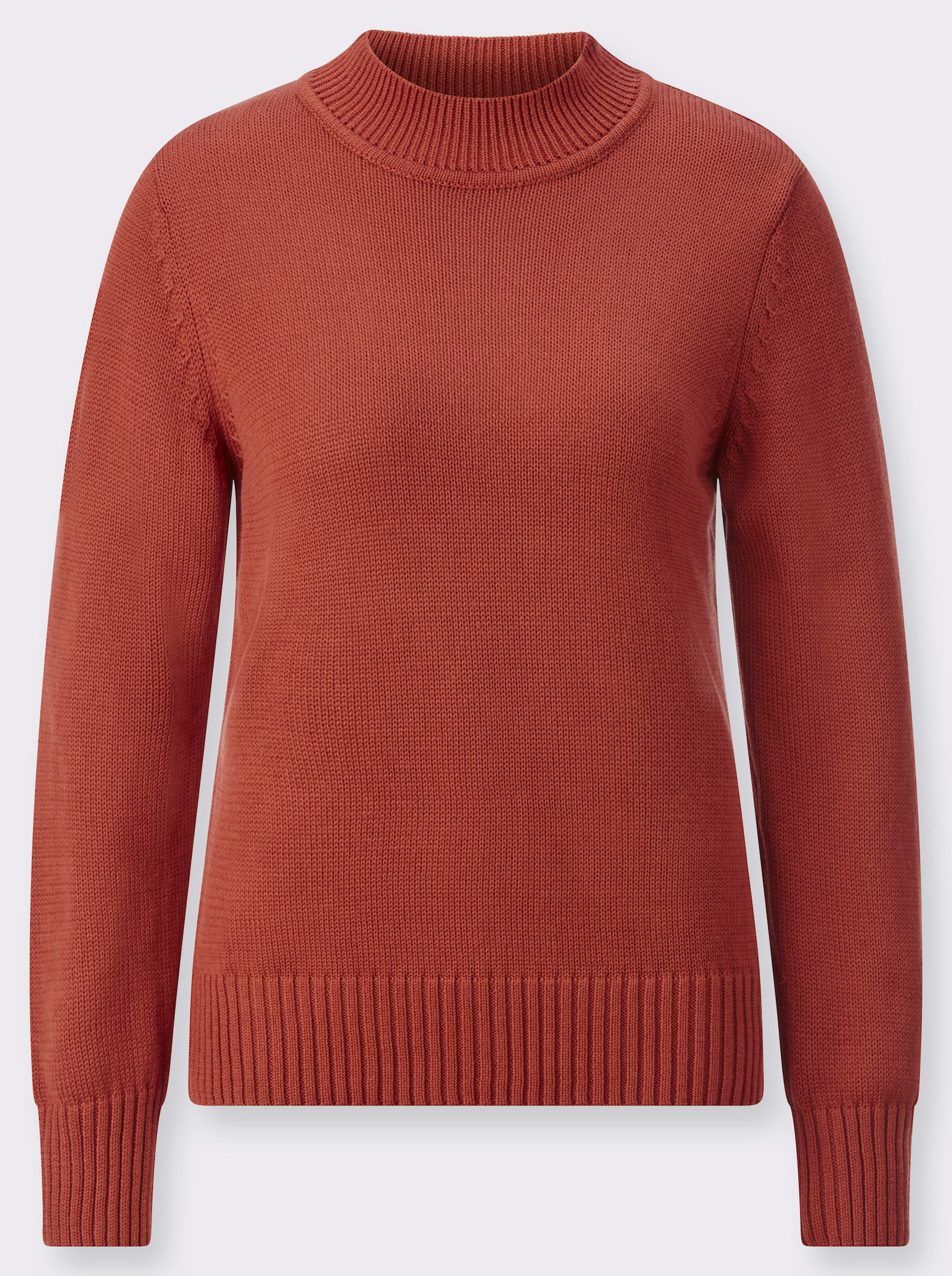 Stehkragenpullover mit Baumwolle - rostrot