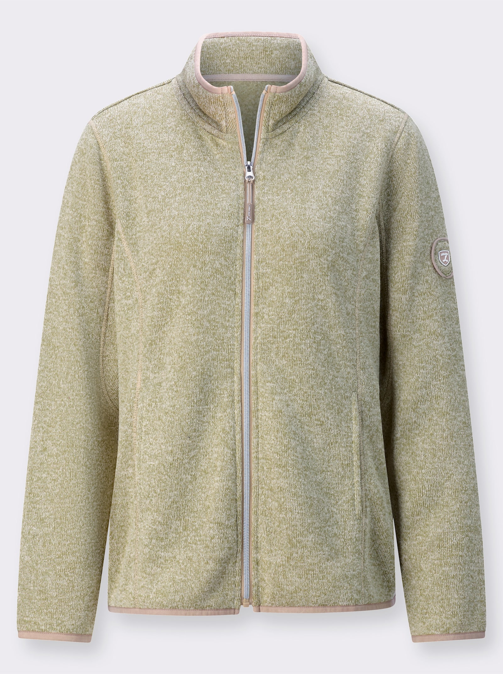 Strickfleece-Jacke mit Nahttaschen - schilf-meliert