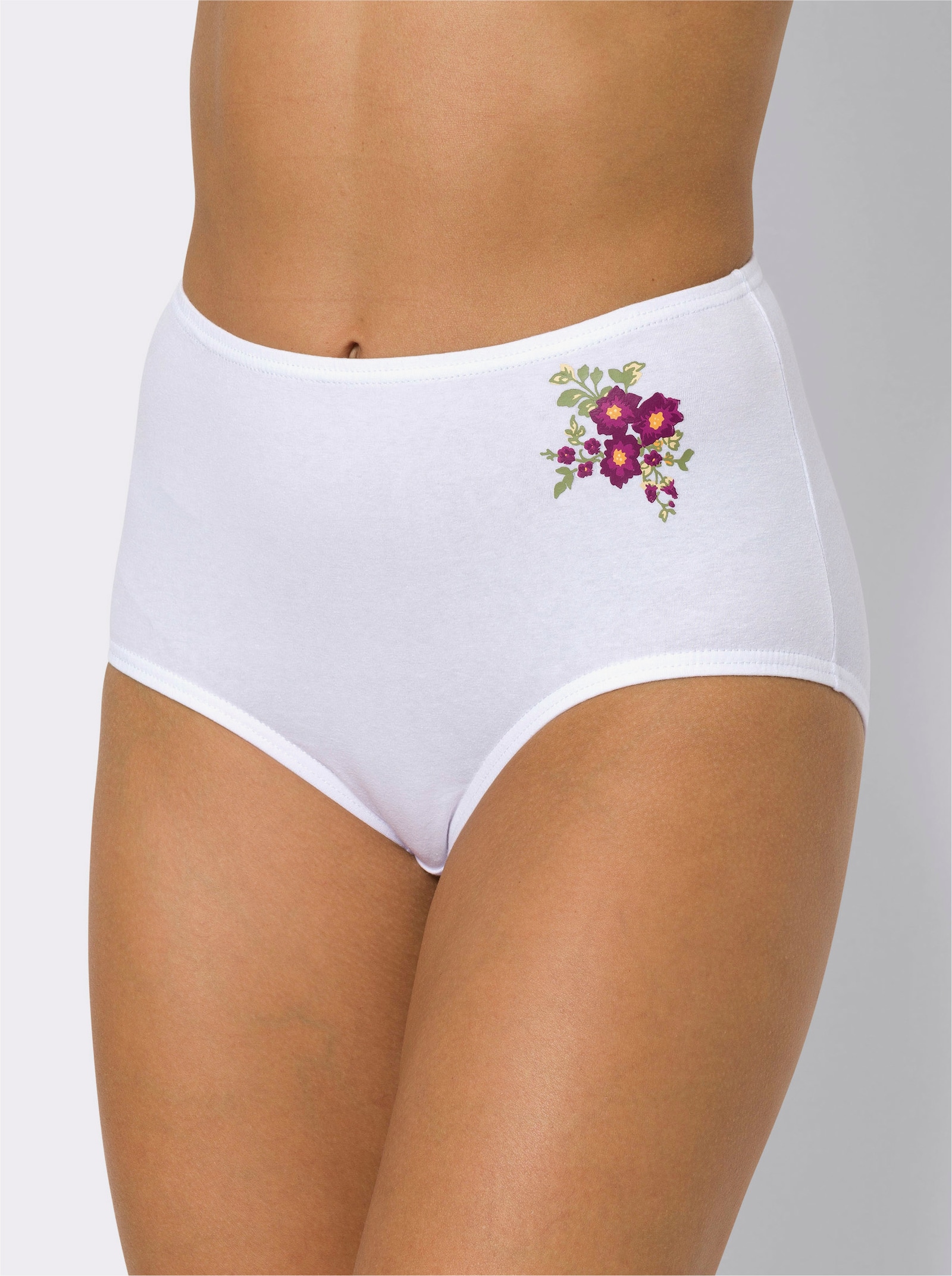 Taillenslip mit Blütenmotiv - marine + weiß + lila