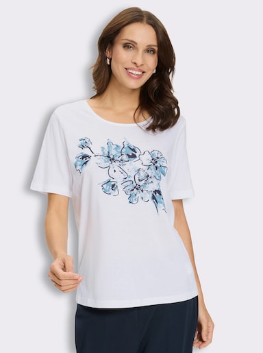 Kurzarmshirt im Modal-Mix - ecru-aqua-bedruckt