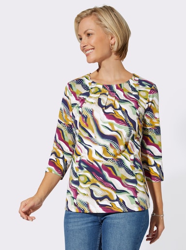 3/4-Arm-Shirt mit Faltenpartie - malve-ecru-bedruckt
