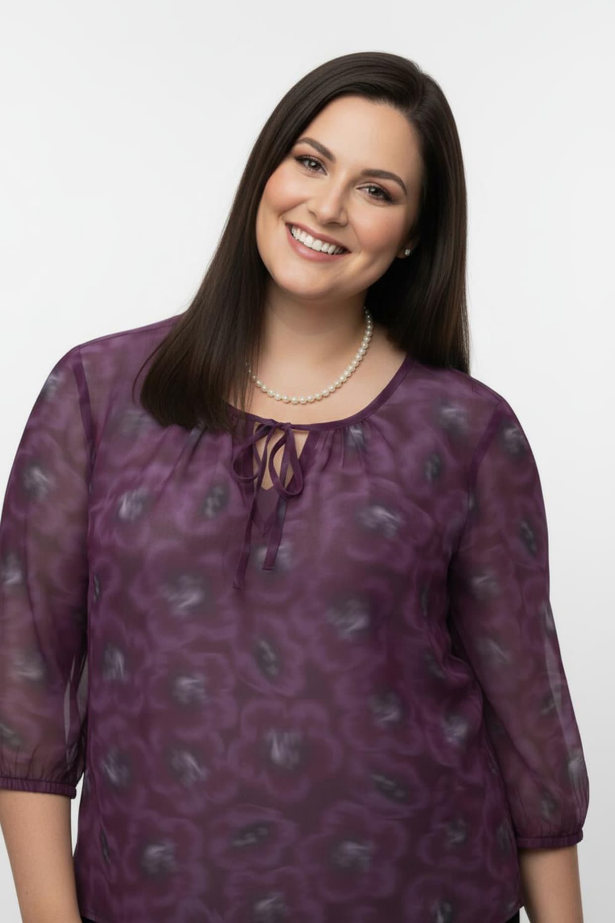 Druckbluse in transparenter Qualität - burgund-flieder-bedruckt