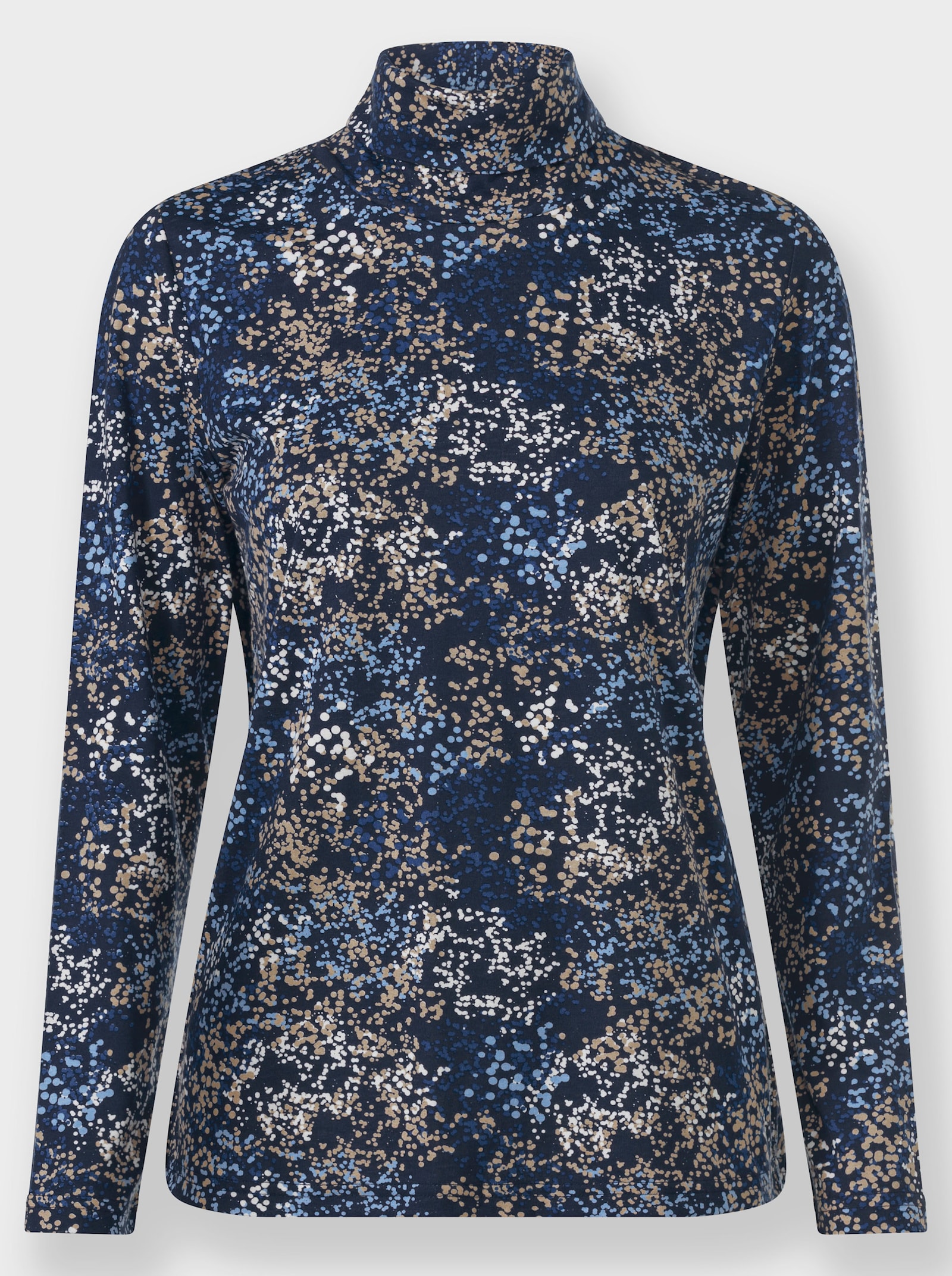 Rollkragenshirt mit Punkte-Dessin - marine-beige-bedruckt