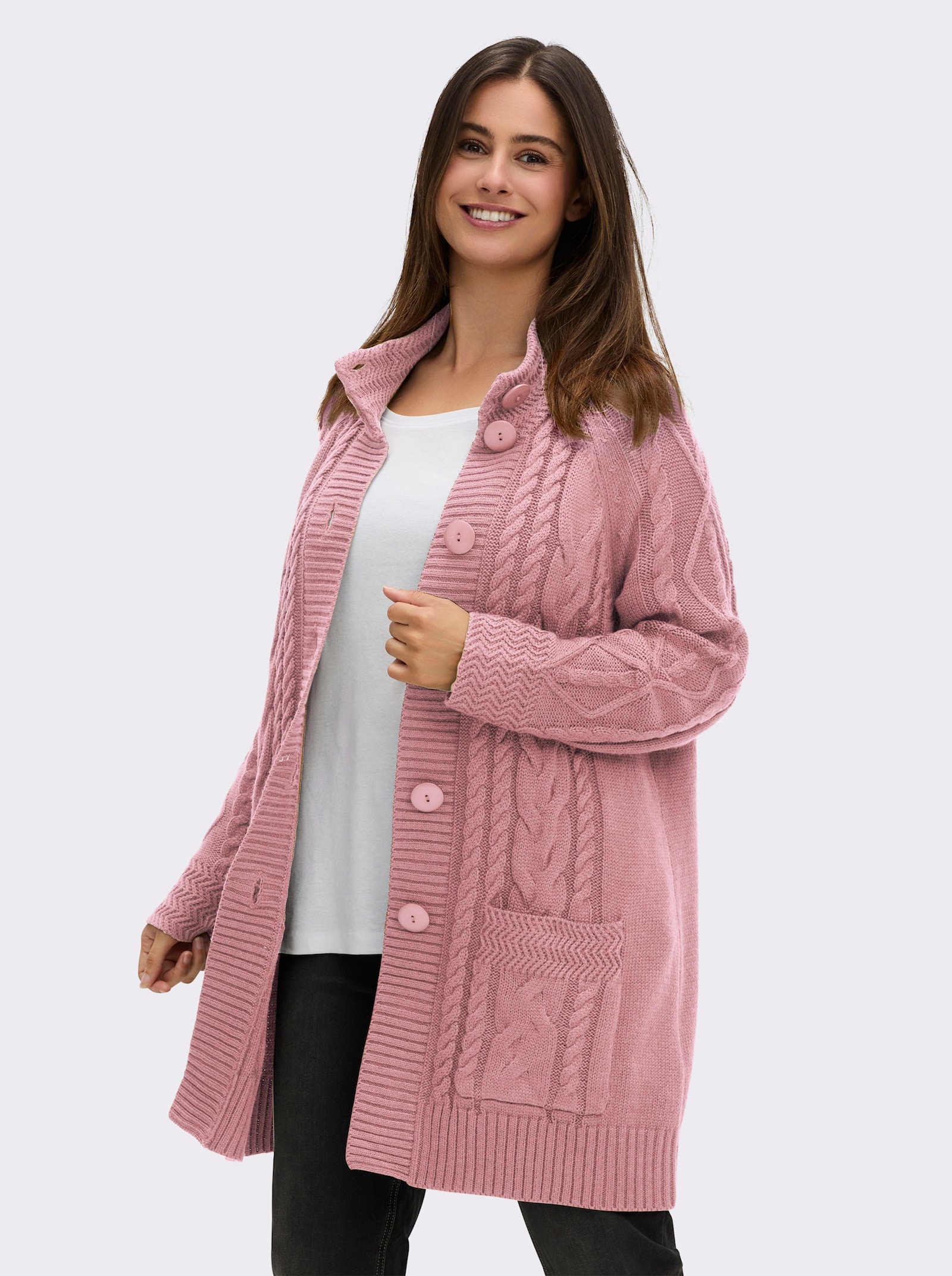 Longstrickjacke mit Einstrickmuster - hortensie