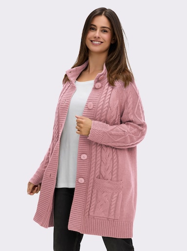 Longstrickjacke mit Einstrickmuster - hortensie
