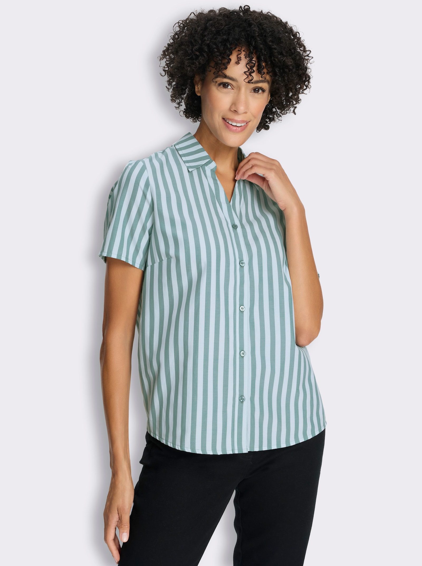 Kurzarm-Bluse mit Längsstreifen - kalkmint-gestreift