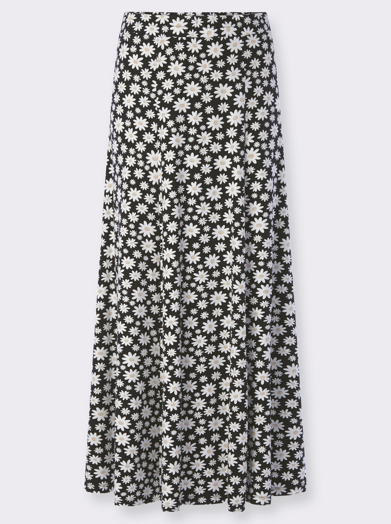 Jerseyrock in fließender Qualität - schwarz-ecru-bedruckt