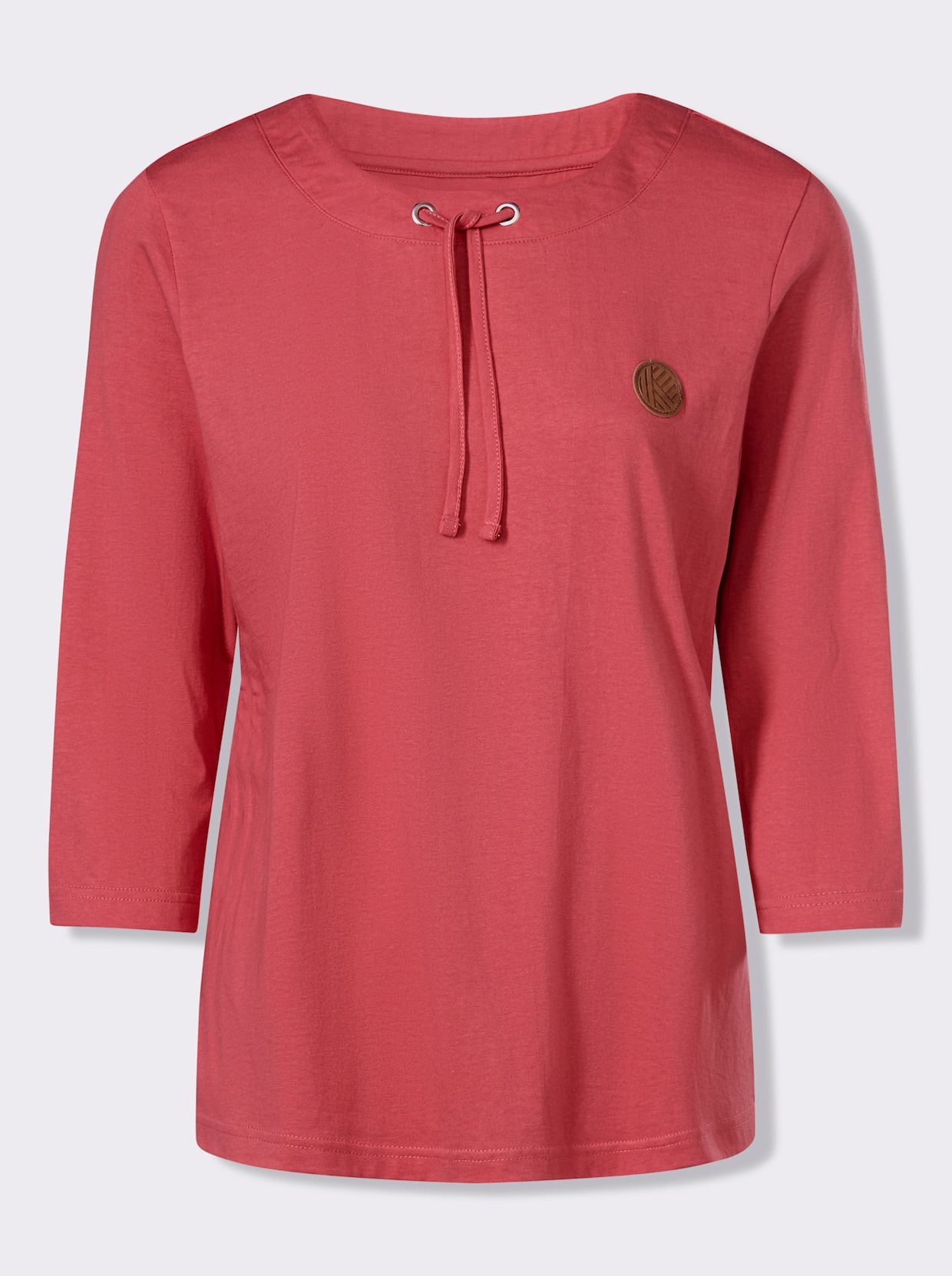 3/4-Arm-Shirt mit Tunnelzug am Rundhals-Ausschnitt - grapefruit