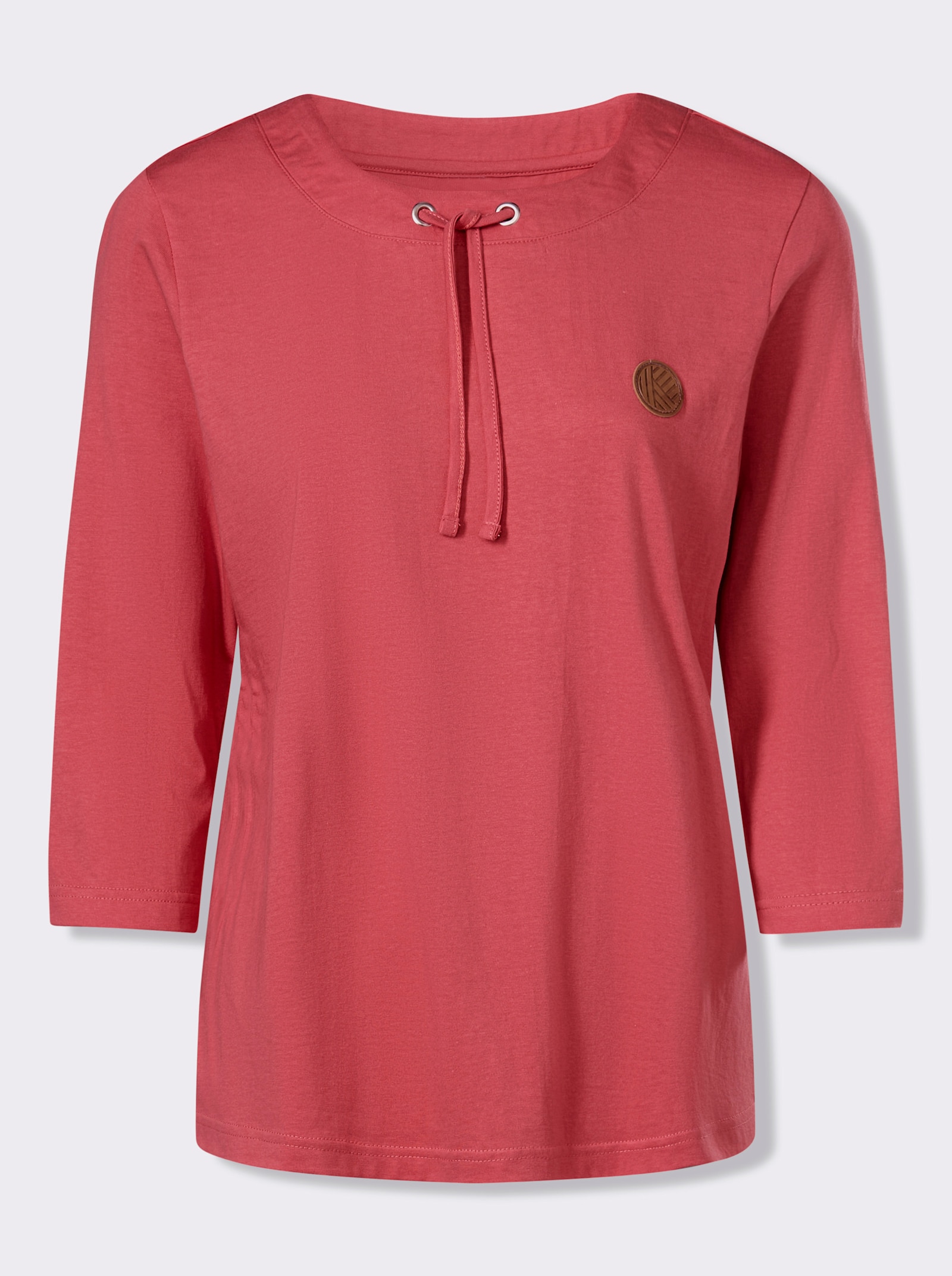 3/4-Arm-Shirt mit Tunnelzug am Rundhals-Ausschnitt - grapefruit