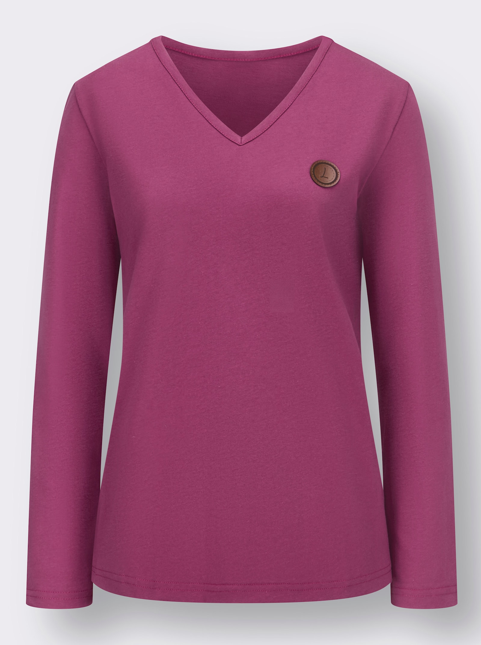 Shirt met lange mouwen en V-hals - heide