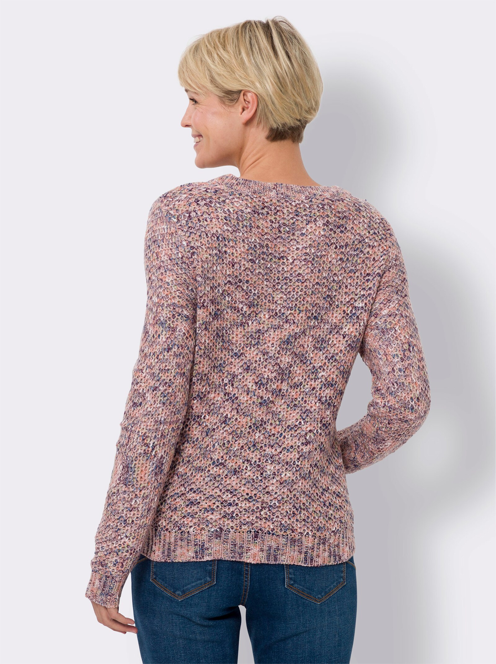 Rundhalspullover in Melange-Optik - rosenquarz-meliert