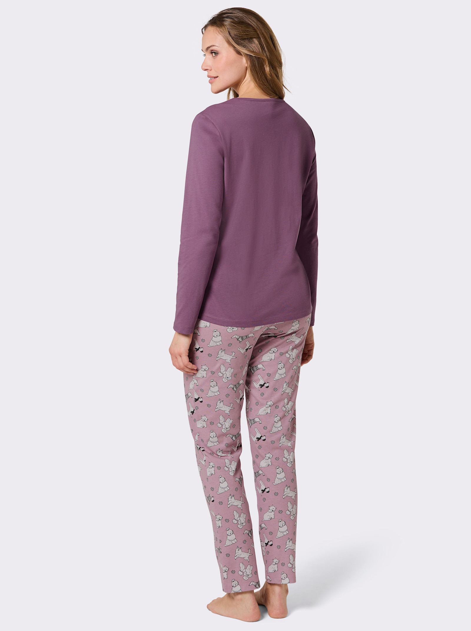 wäschepur Schlafanzüge mit Hunde-Motiven - ozean-mint-bedruckt + violett-mauve-bedruckt
