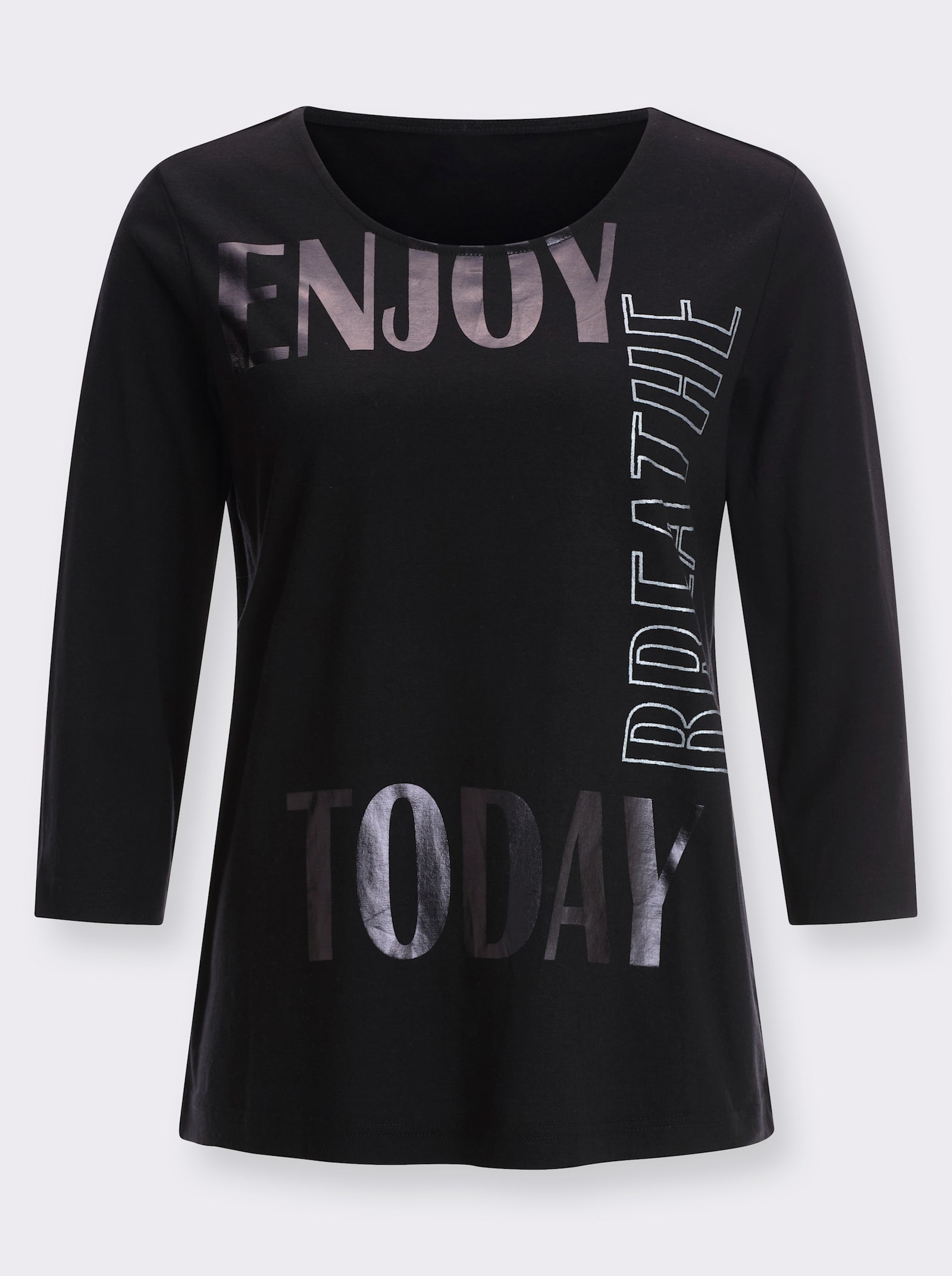 Tričko s kulatým výstřihem a lesklým foliovým potiskem - černá